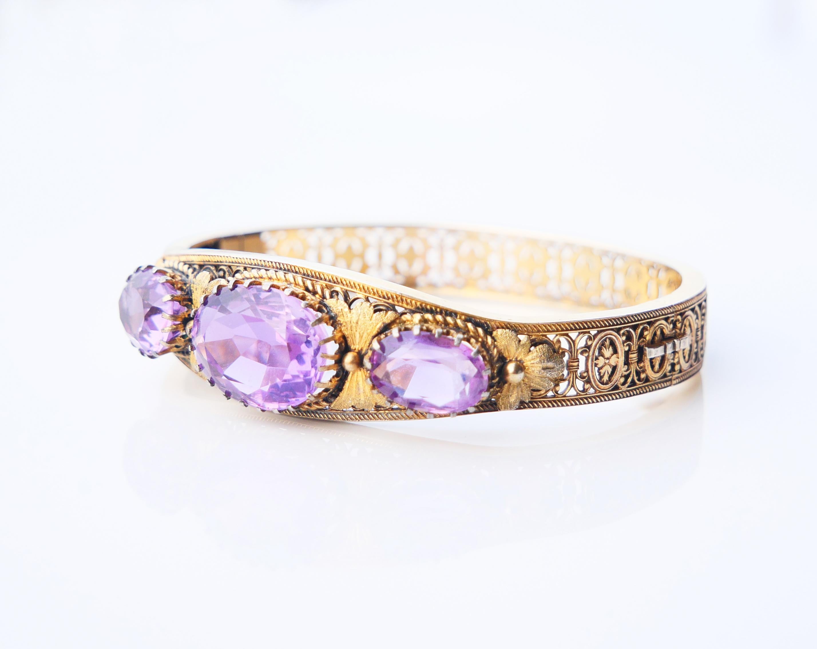 Antique Bangle Bracelet natural Amethyst solid gilt Silver / 21.5 gr For Sale 1