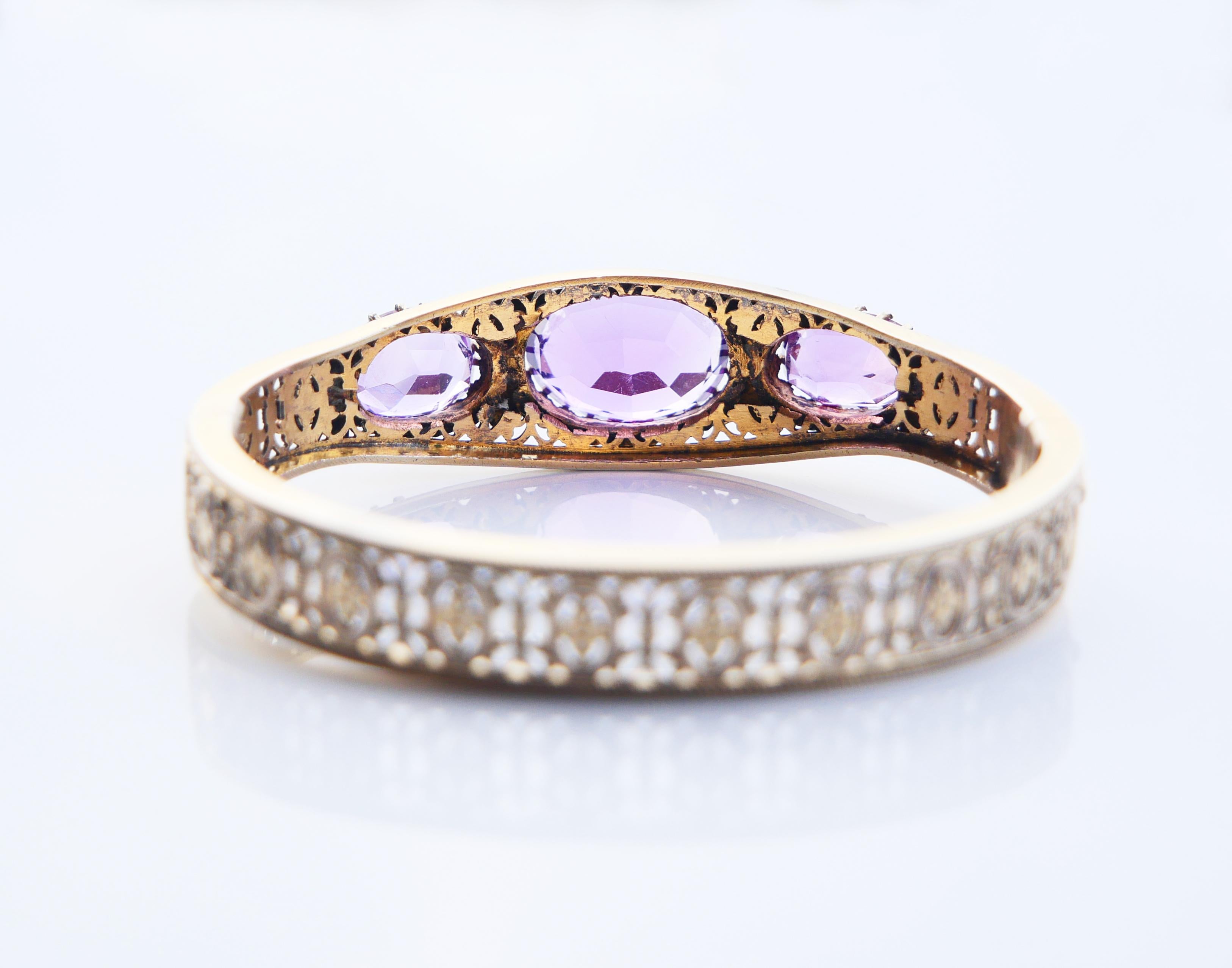Antique Bangle Bracelet natural Amethyst solid gilt Silver / 21.5 gr For Sale 2
