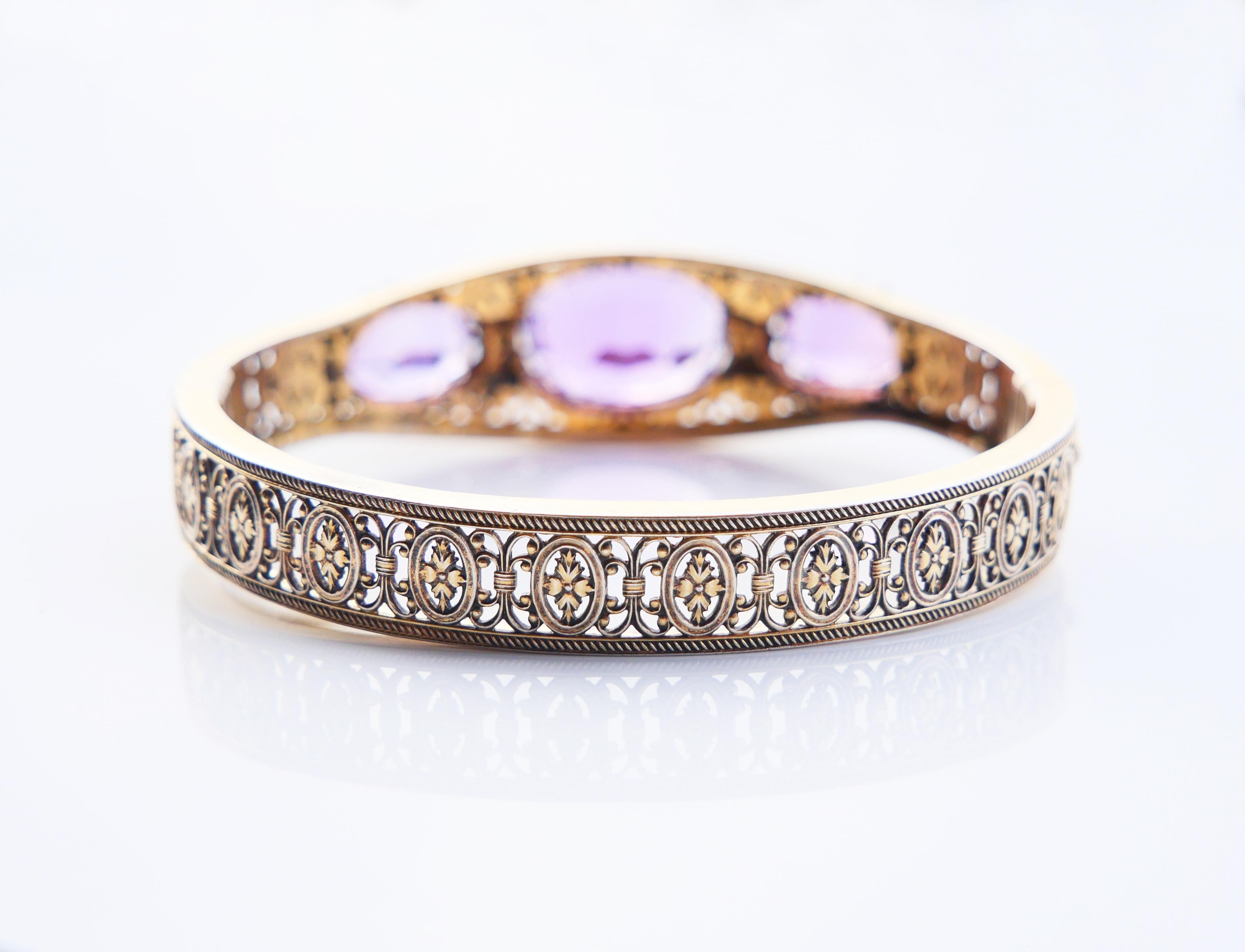 Antique Bangle Bracelet natural Amethyst solid gilt Silver / 21.5 gr For Sale 3