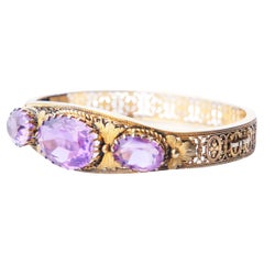 Antique Bangle Bracelet natural Amethyst solid gilt Silver / 21.5 gr