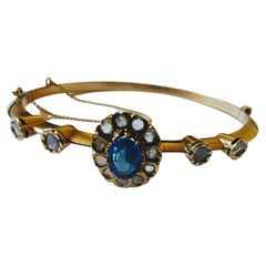 Vintage Antique Bangle Circa 1900s Diamond Rose Cut and Sapphire Synthetic Oval