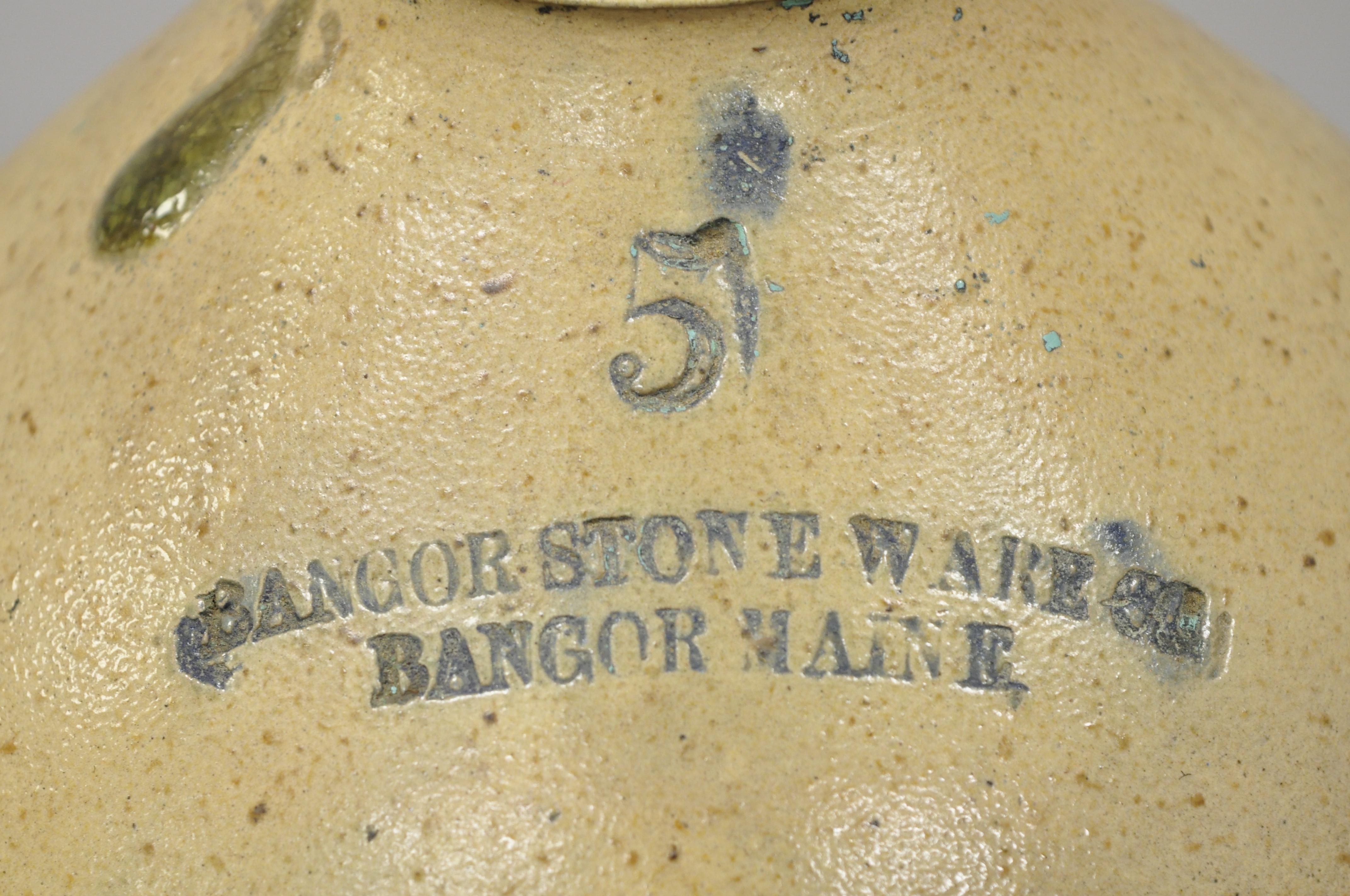 Primitive Antique Bangor Stoneware Five Gallon Jug Bangor Maine For Sale