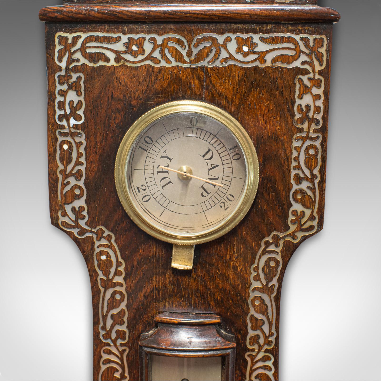Antique Banjo Barometer, English, Rosewood, Mother of Pearl, Victorian In Good Condition In Hele, Devon, GB