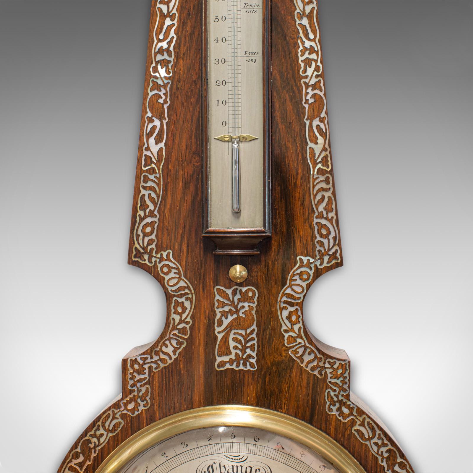 19th Century Antique Banjo Barometer, English, Rosewood, Mother of Pearl, Victorian