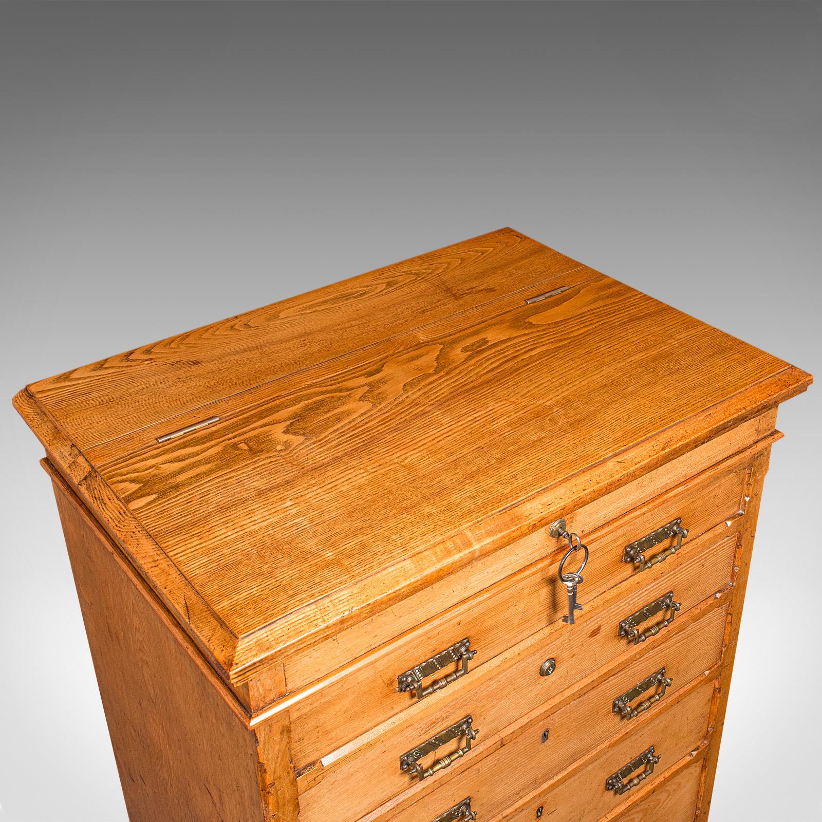 19th Century Antique Banker's Chest of Drawers, English, Oak, Tallboy, Maple & Co, Victorian For Sale