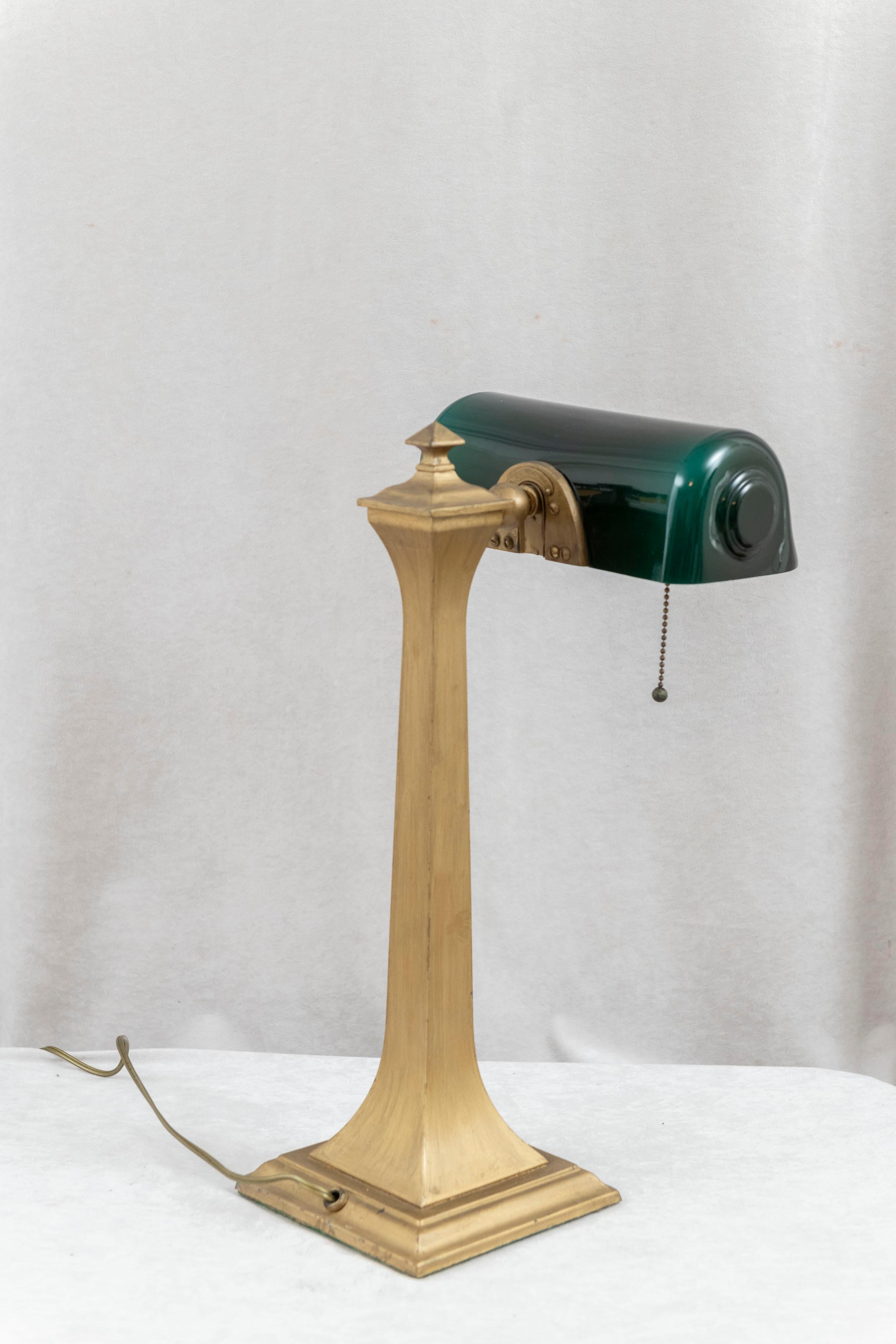 Patinated Antique Banker's Desk Lamp by Verdelite, Original Green Shade, ca. 1917