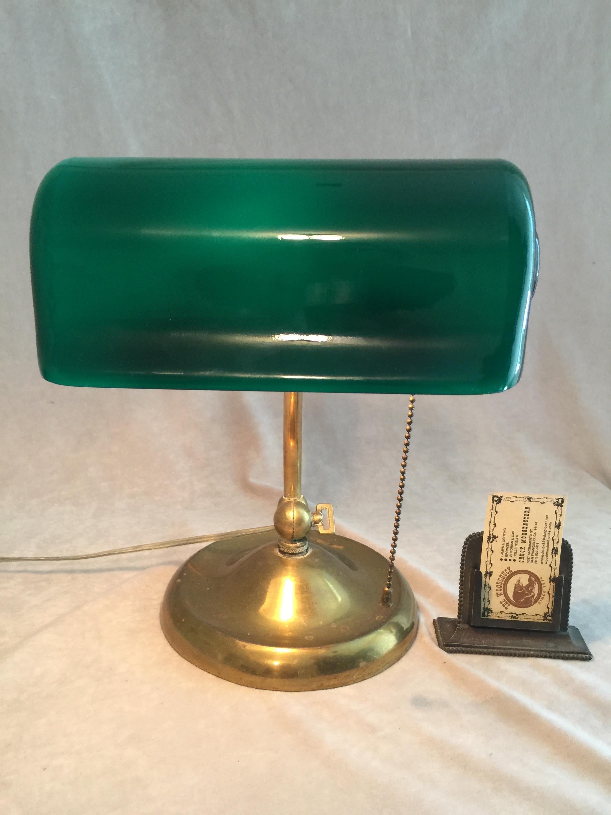 Banker's lamps are some of the most popular, useful and beautiful choices for the desk. Several companies produced these lamps at the early part of the 20th century. We favor Verdelite with it's concentric rings on the side of the glass, and the
