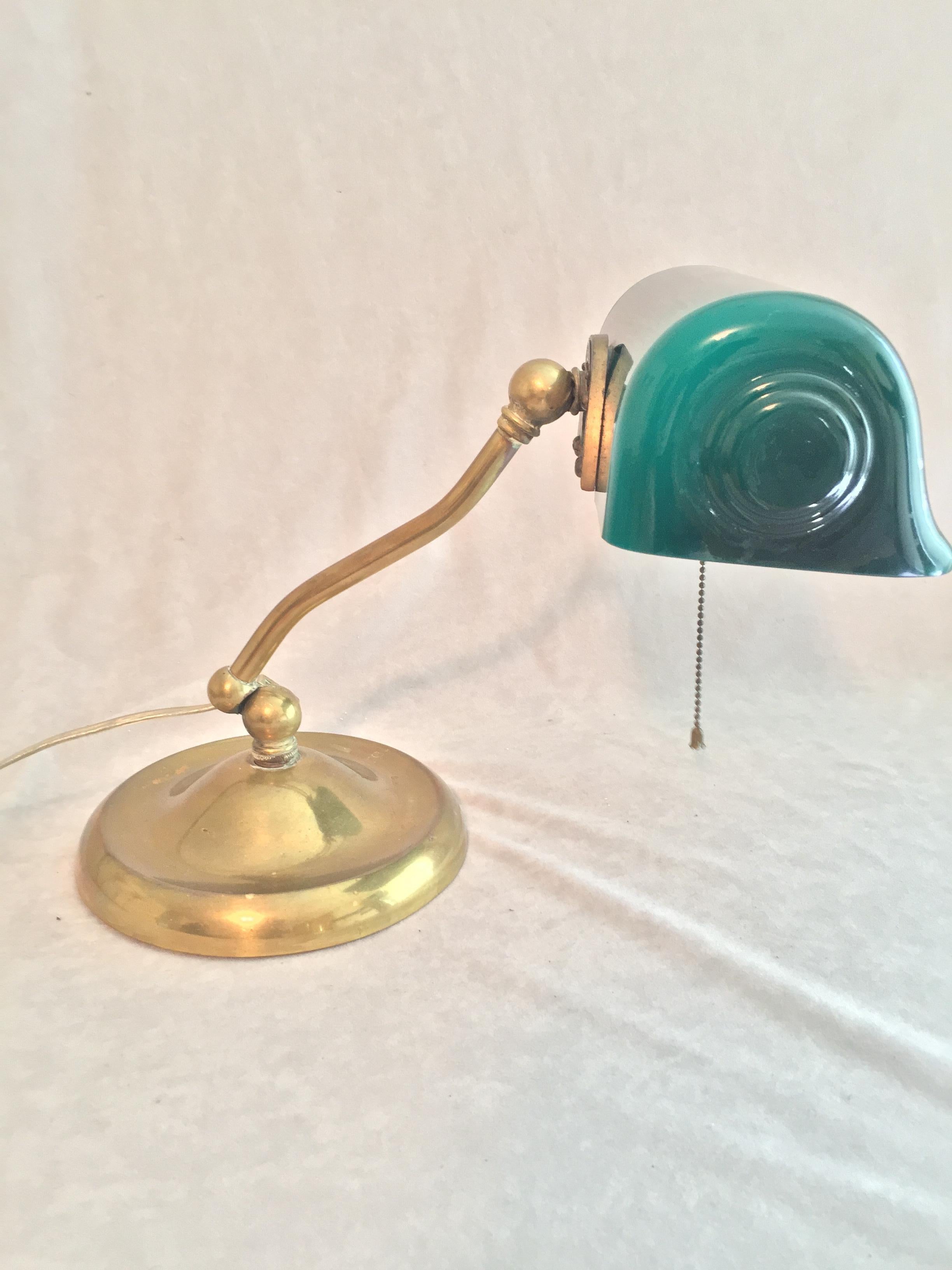 American Antique Banker's Desk Lamp w/ Green Shade Signed Verdelite, ca. 1920