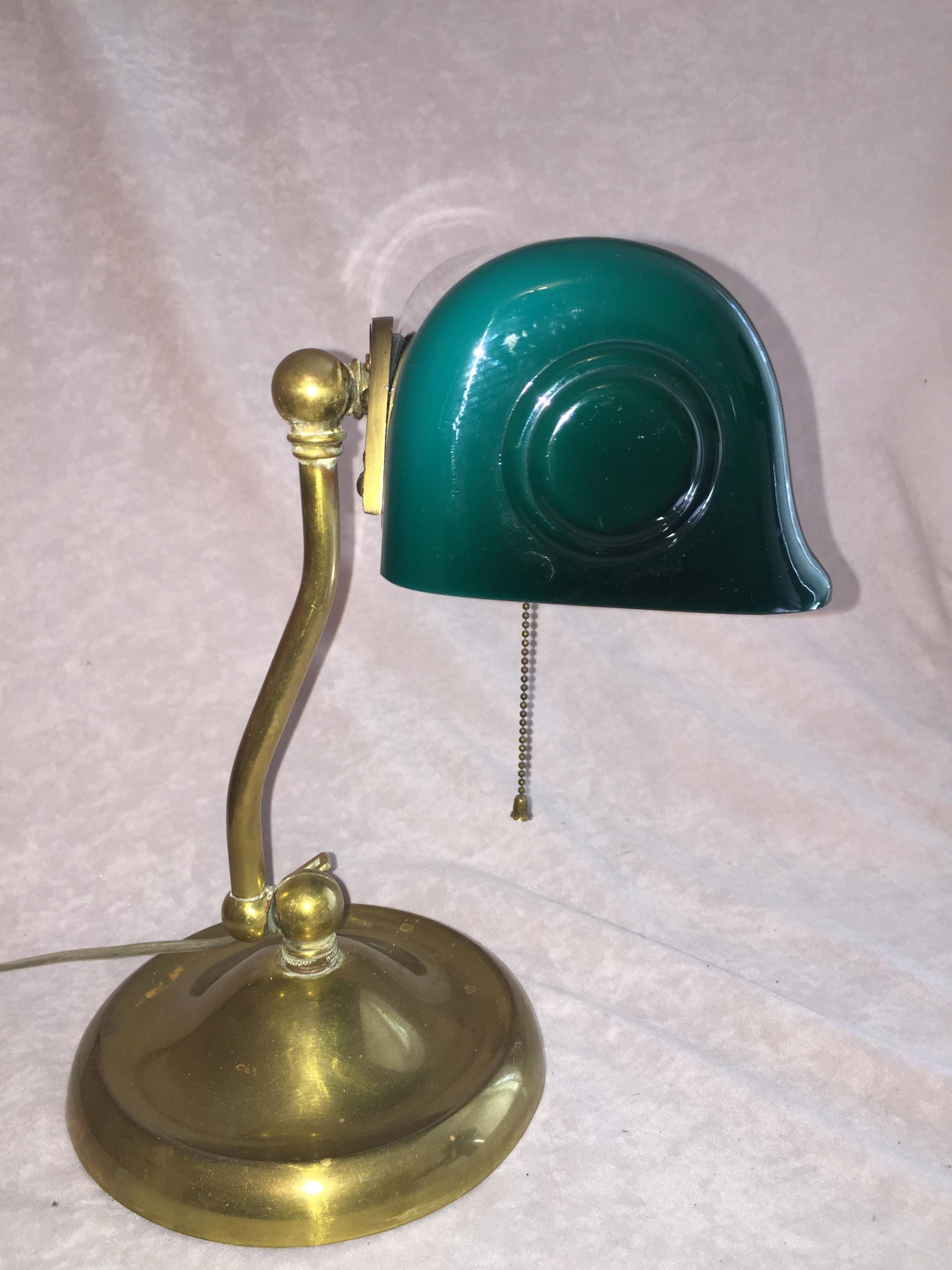 Cast Antique Banker's Desk Lamp w/ Green Shade Signed Verdelite, ca. 1920