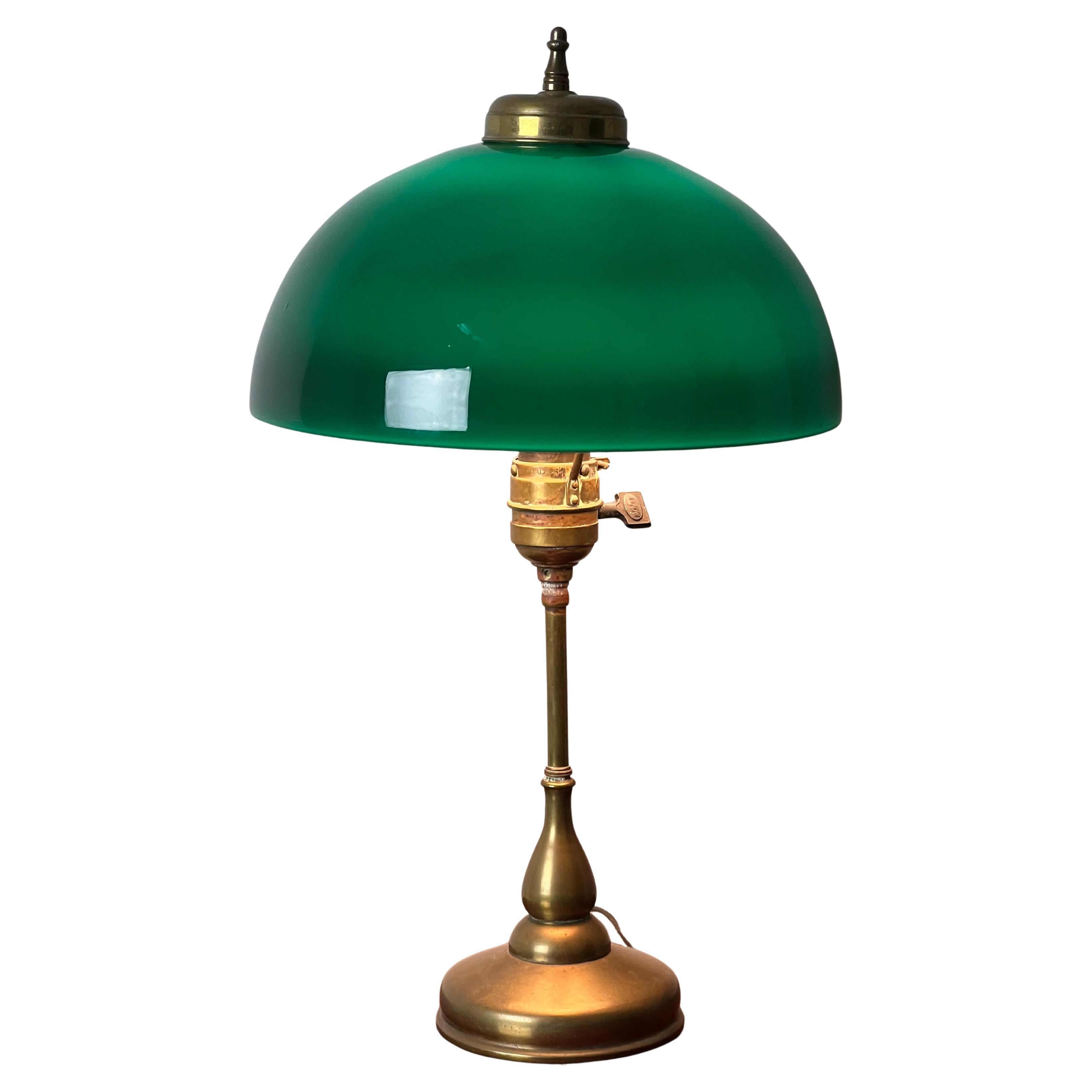 Antique Bankers Green Shade Emeralite Style Desk Lamp c. Early 20th Century