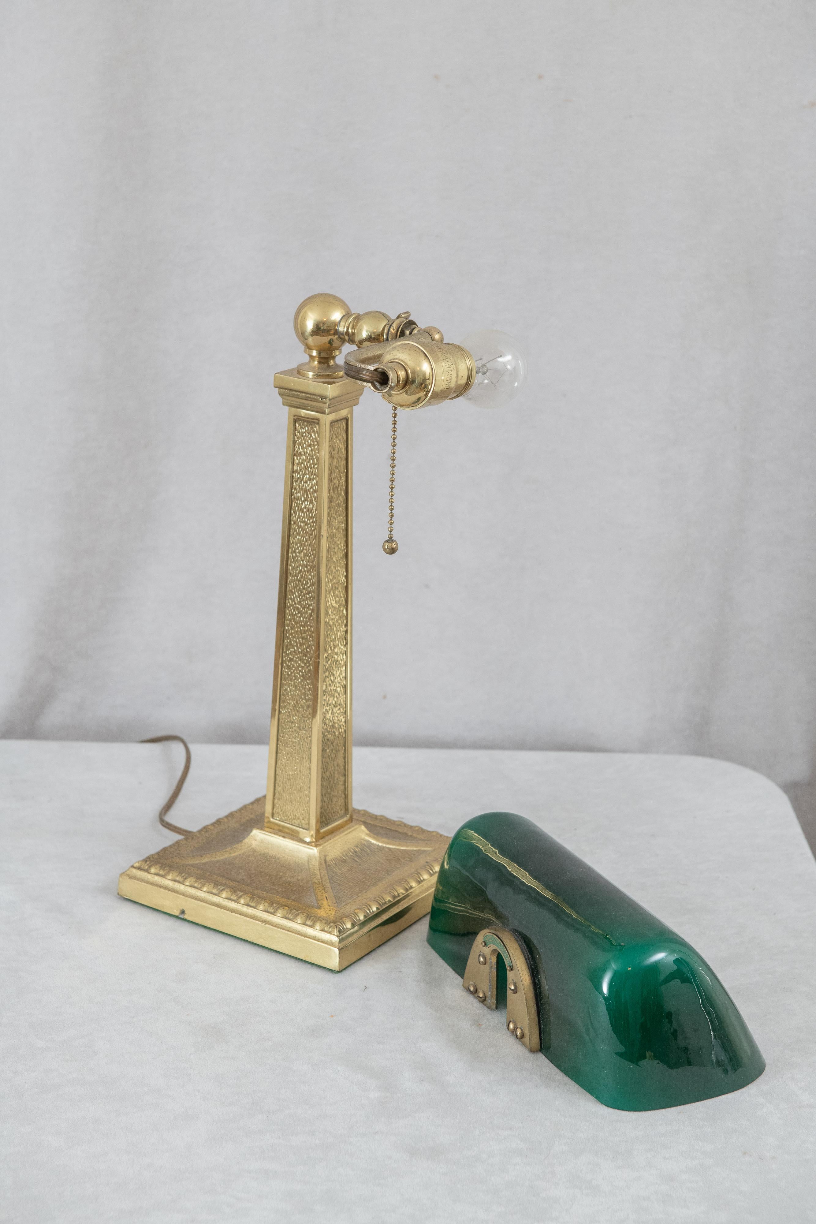 Antique Banker's Lamp w/ Original Green Shade, Signed Amronlite 1
