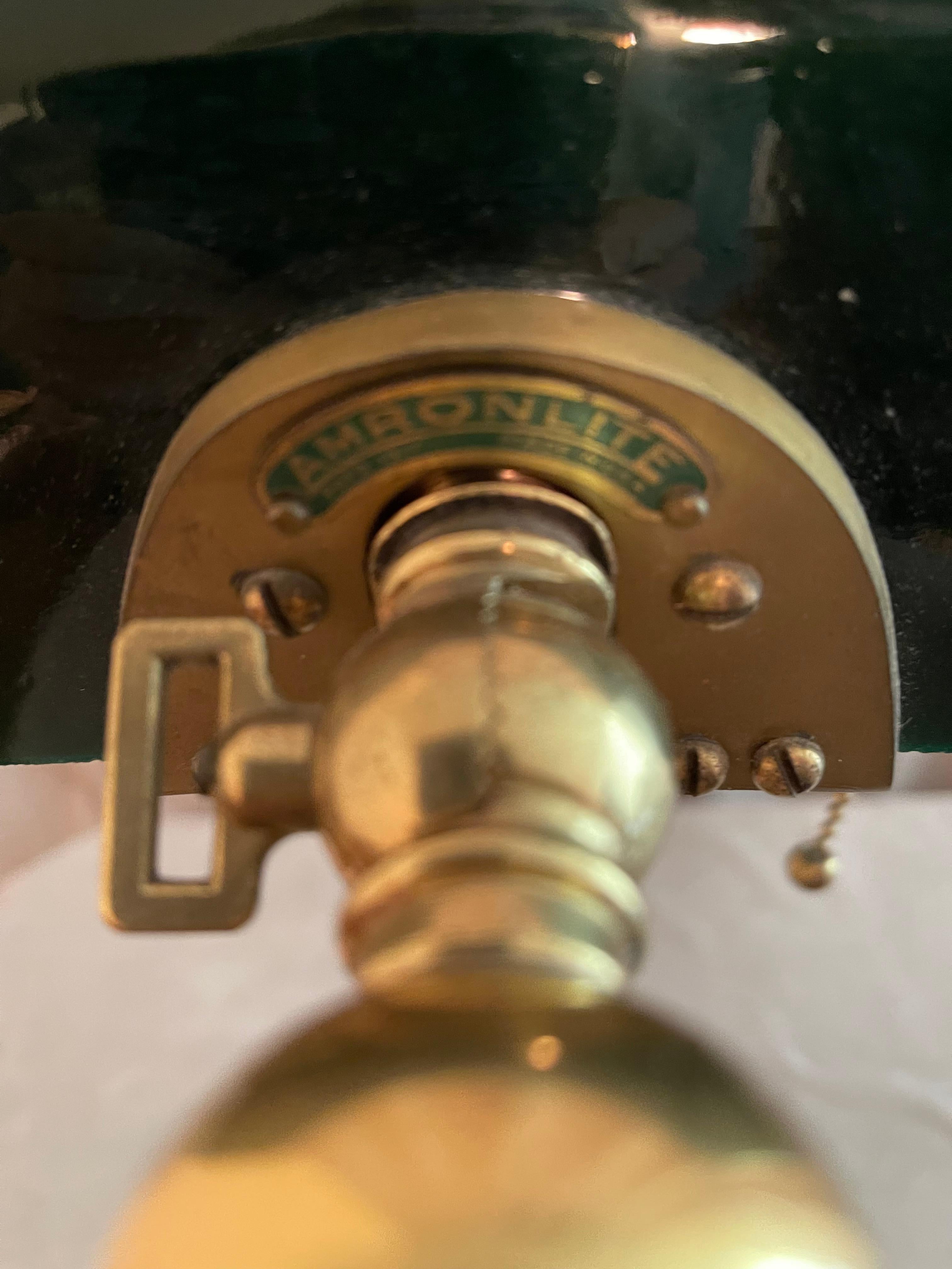 Antique Banker's Lamp w/ Original Green Shade, Signed Amronlite 4