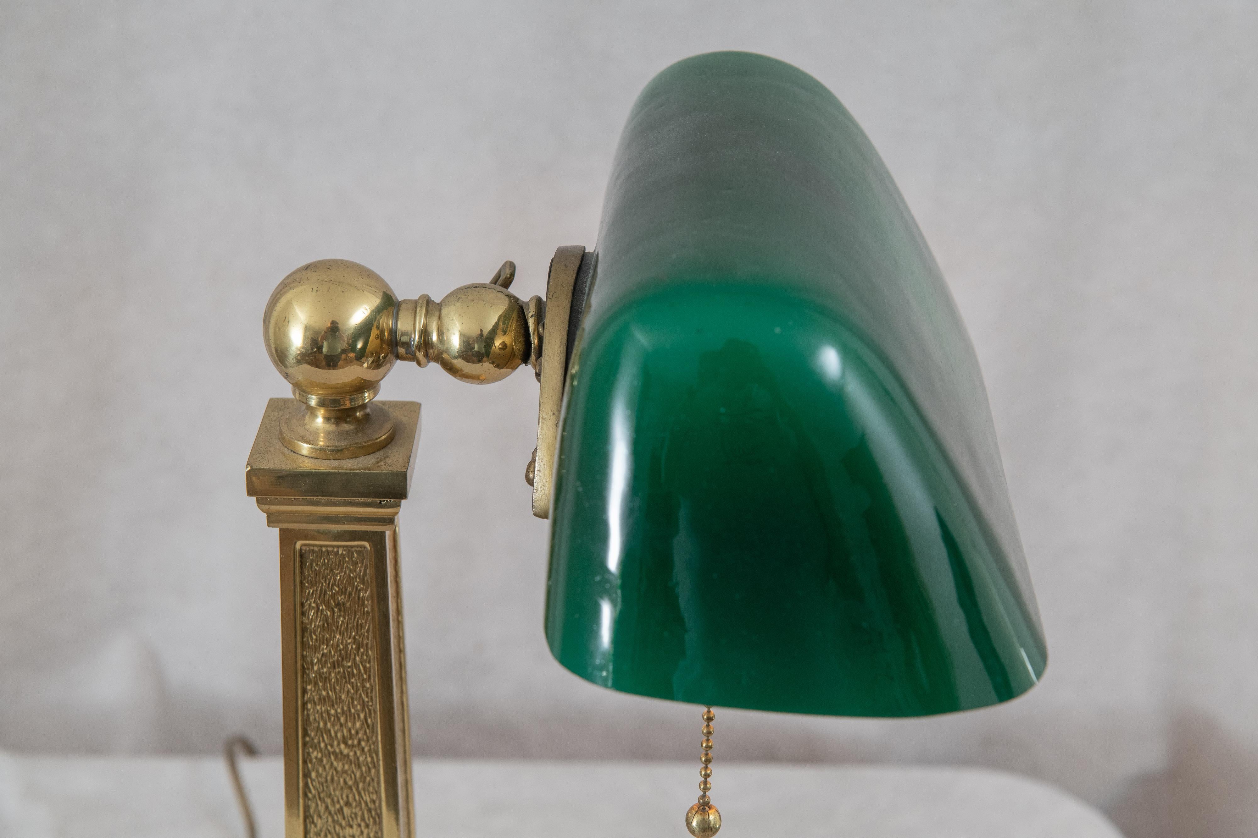 Edwardian Antique Banker's Lamp w/ Original Green Shade, Signed Amronlite