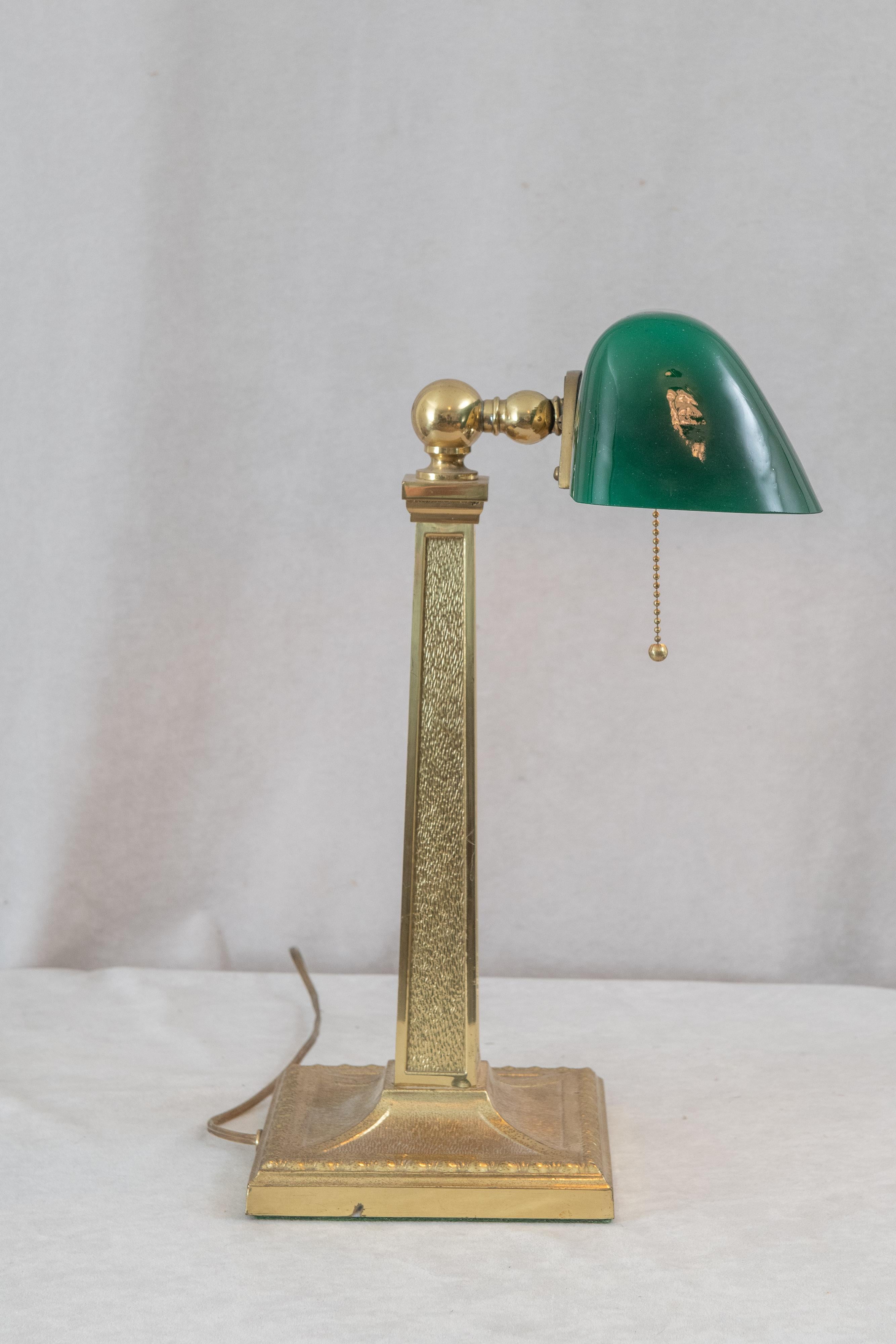 American Antique Banker's Lamp w/ Original Green Shade, Signed Amronlite