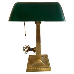 Antique Banker's Lamp w/ Original Green Shade, Signed Amronlite