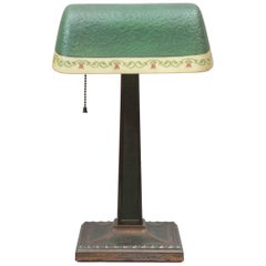 Antique Banker's Lamp with Original Glass Shade, Dated 1917