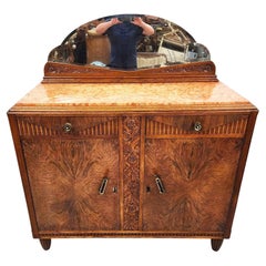 Antique Bar Cabinet Art Deco 1920s Amboyna Burl & Marble Top