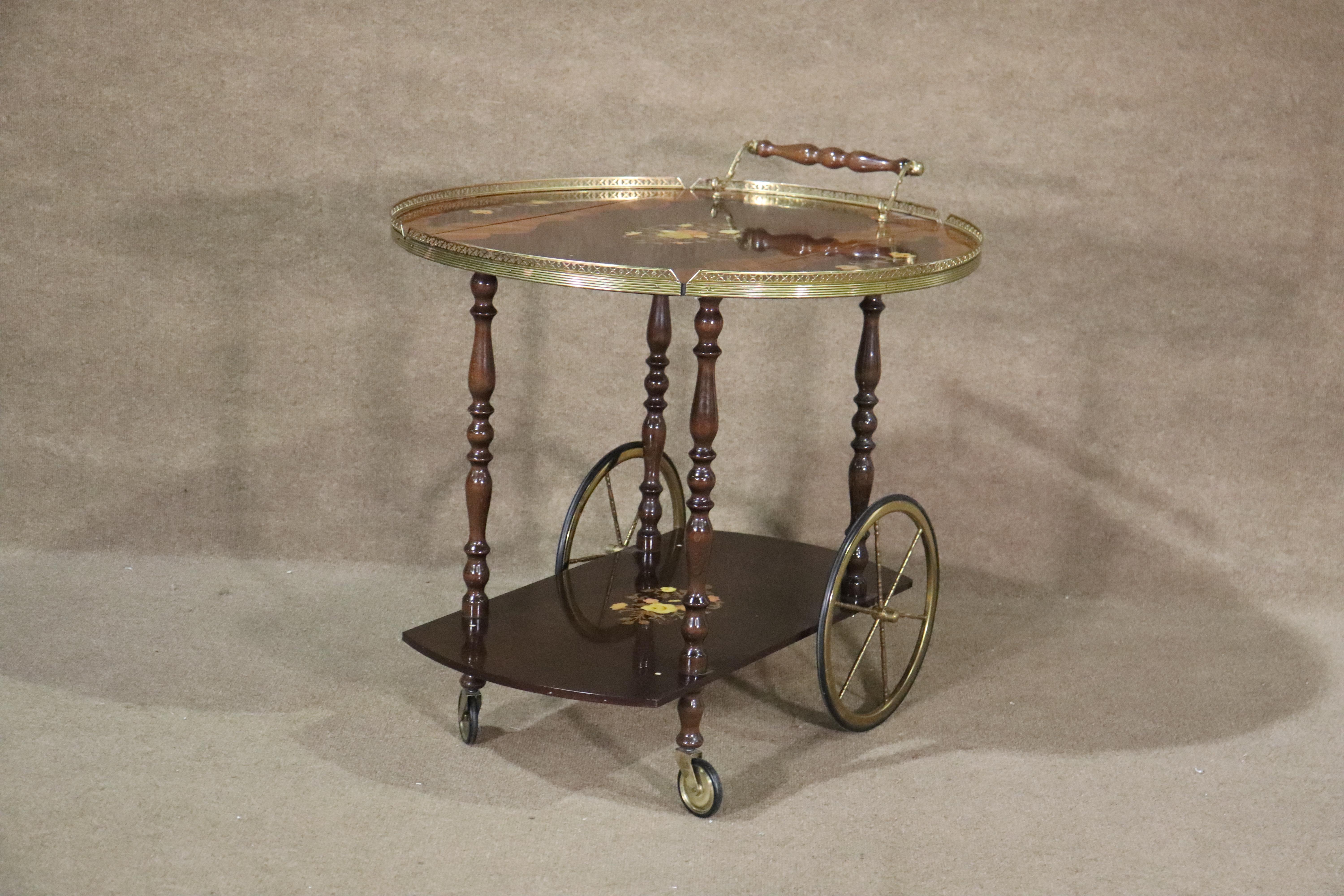 Brass Antique Bar Cart w/ Leaves For Sale