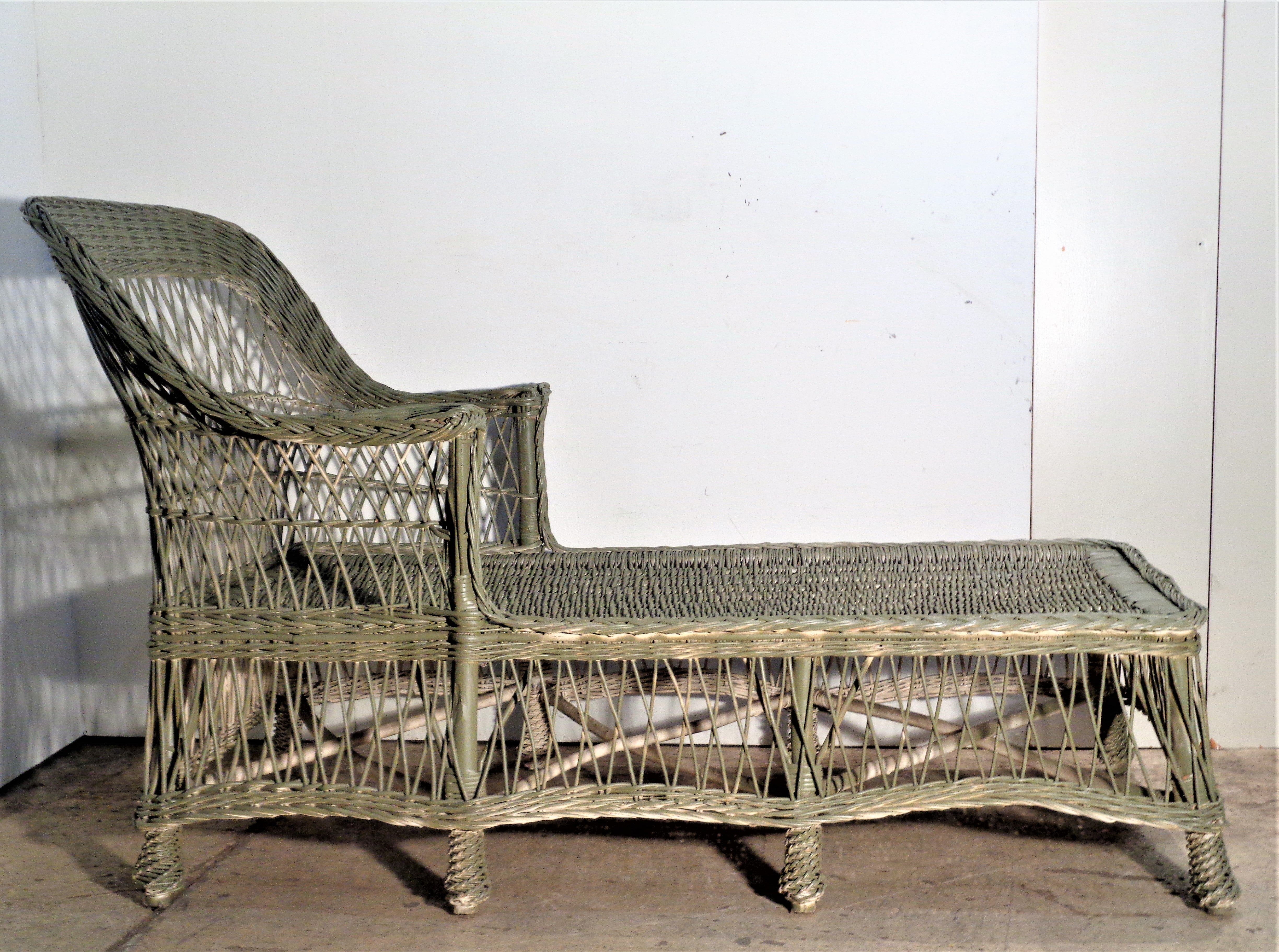 Antique Bar Harbor Wicker Willow Chaise Lounge 7