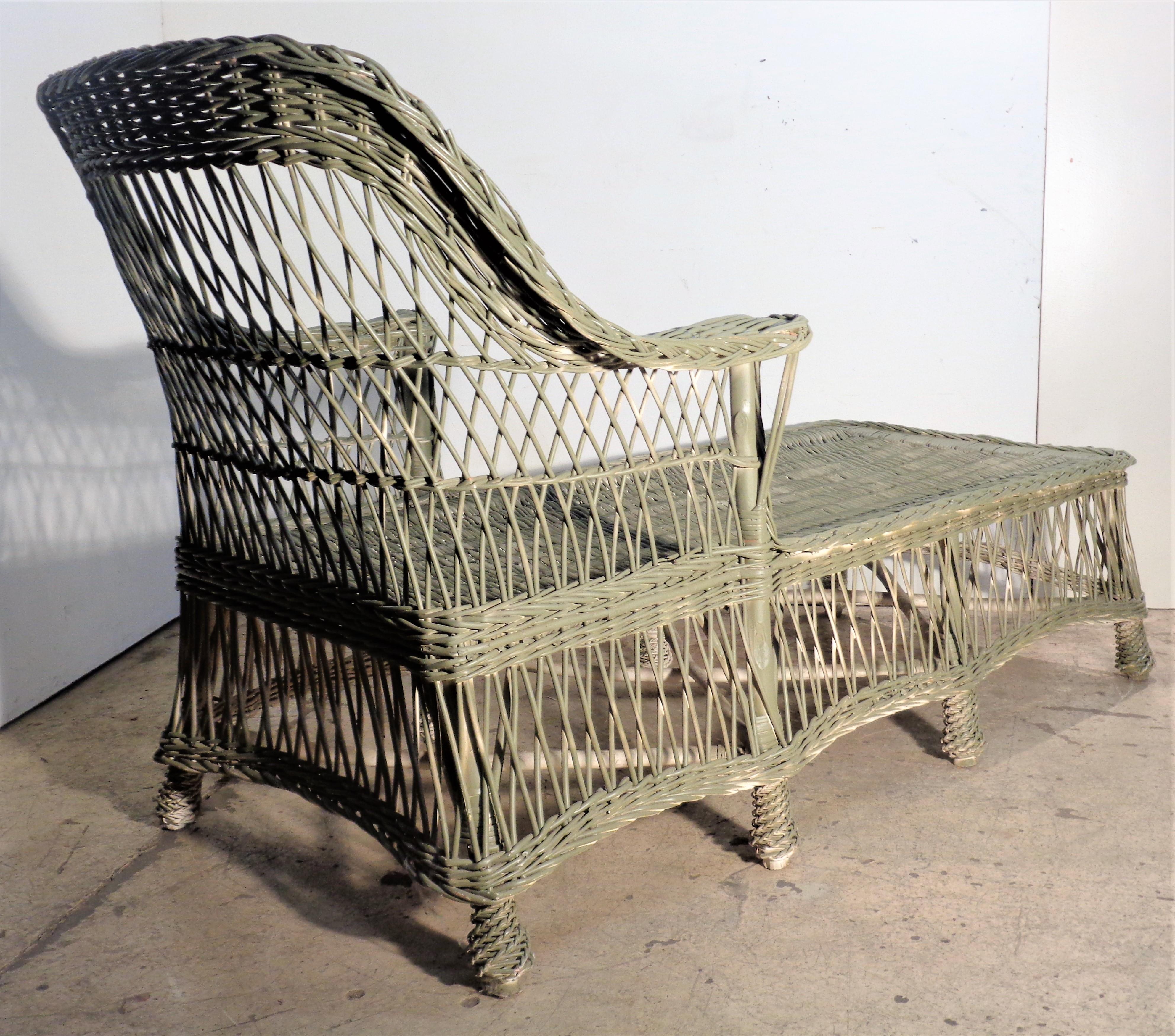 20th Century Antique Bar Harbor Wicker Willow Chaise Lounge