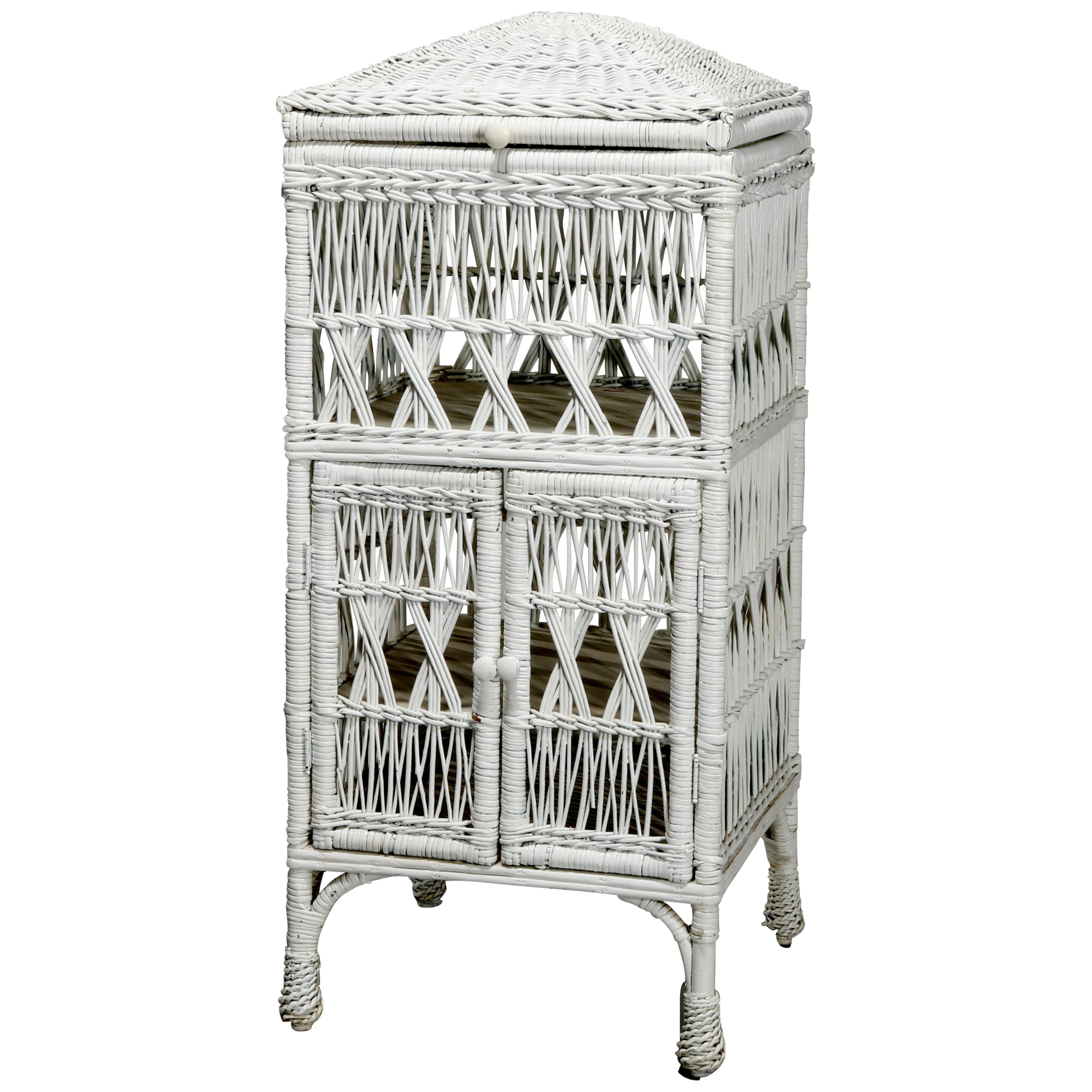 Antique Bar Harbor Style Wicker Lift Top Cabinet, Circa 1910