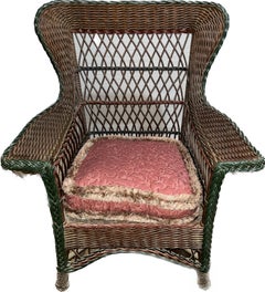 Antique Wicker Wing Chair by Heywood-Wakefield, Bar Harbor Style