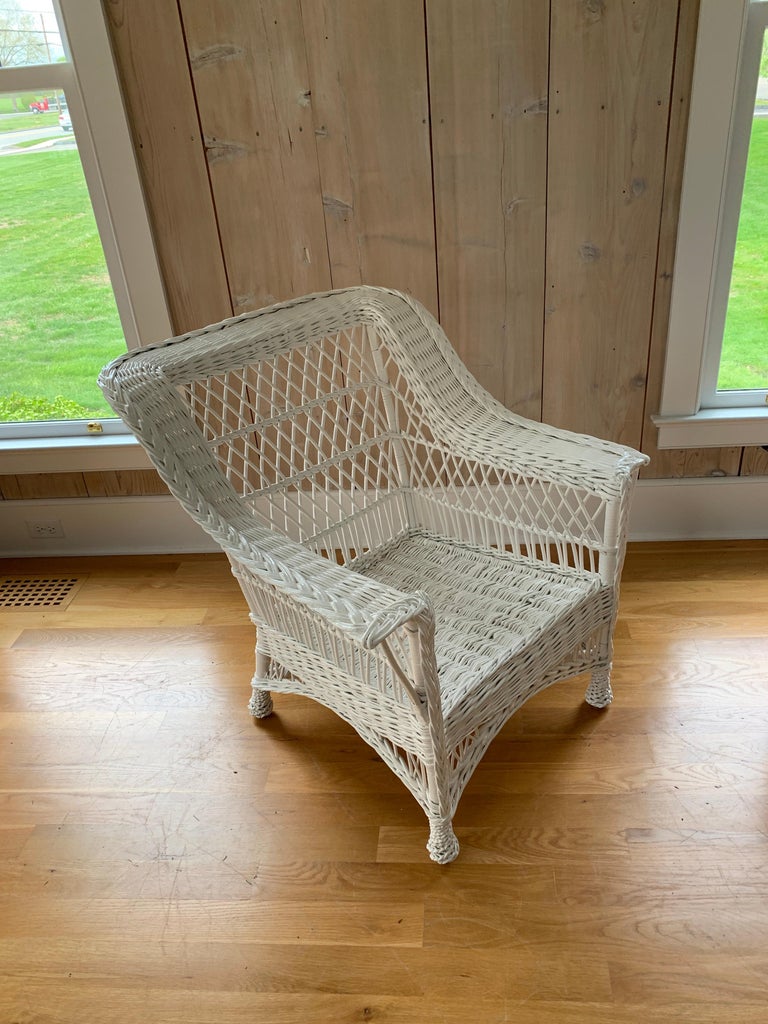 Antique Bar Harbor Wicker Chair and Ottoman For Sale at 1stDibs