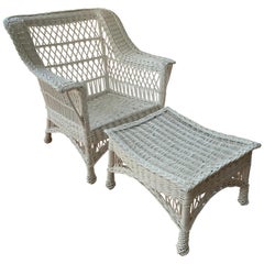 Antique Bar Harbor Wicker Chair and Ottoman