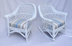 Sedia e dondolo in vimini antichi di Bar Harbor - Set di 2