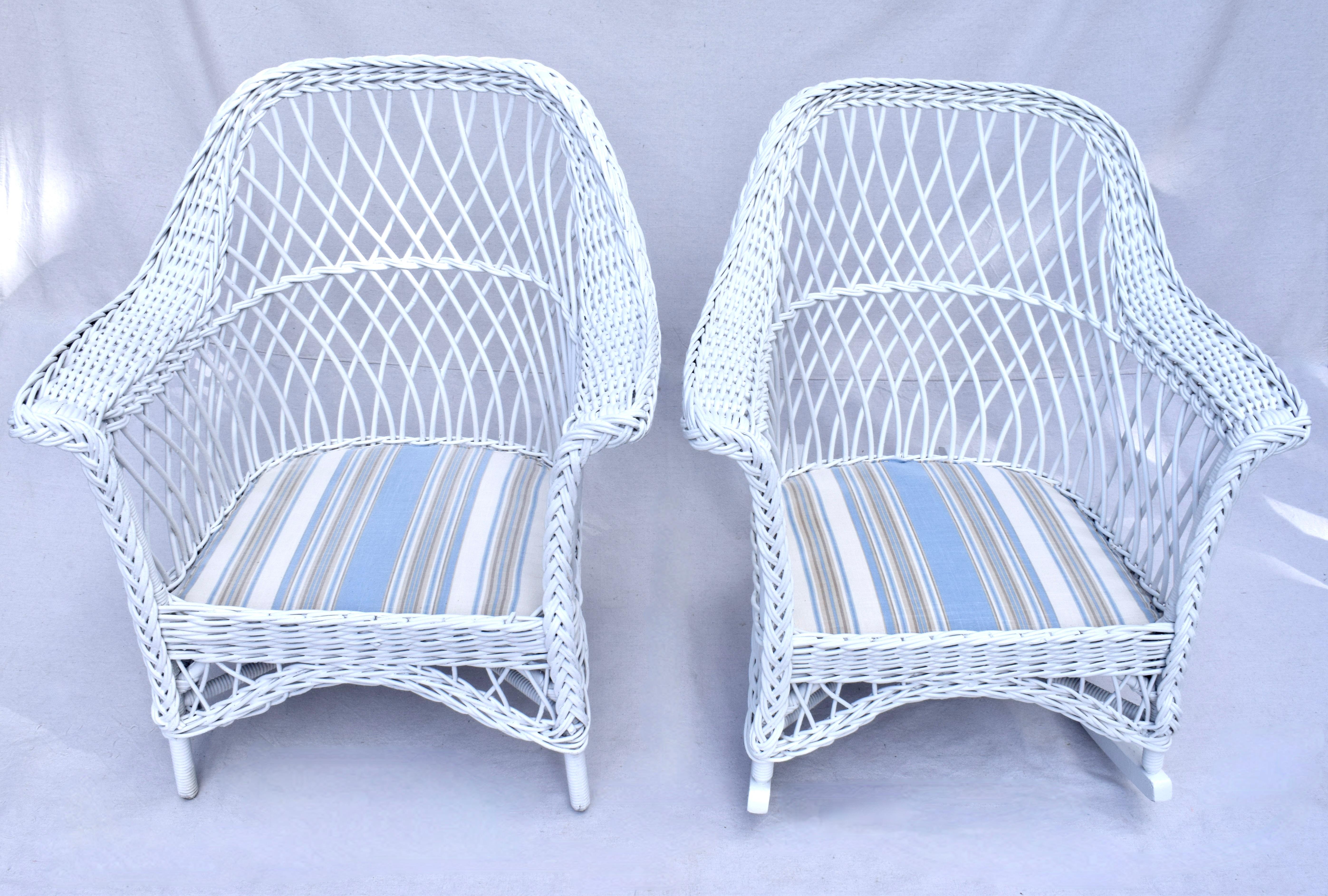 20th Century Antique Bar Harbor Wicker Chair & Rocker - Set of 2 For Sale