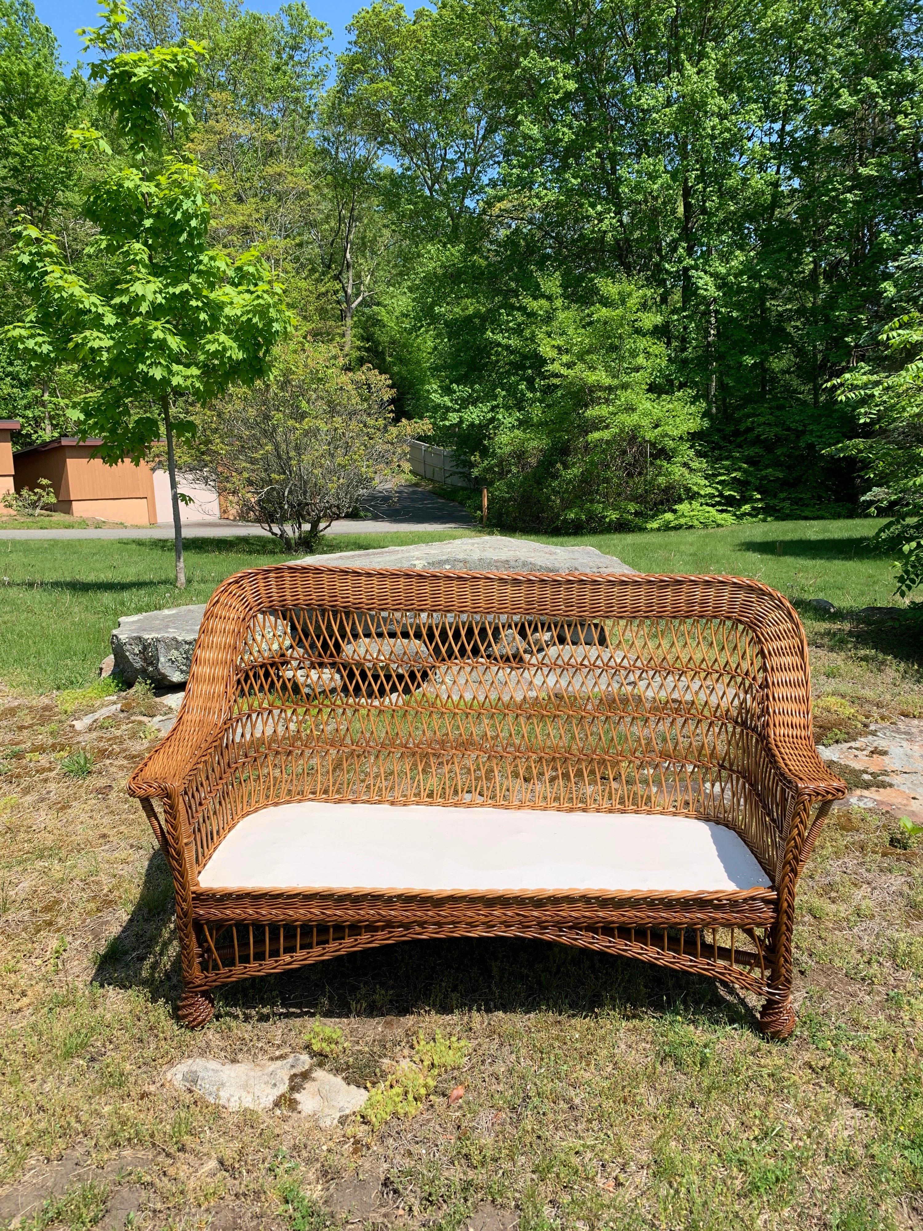 Hand-Woven Antique Bar Harbor Wicker Sofa