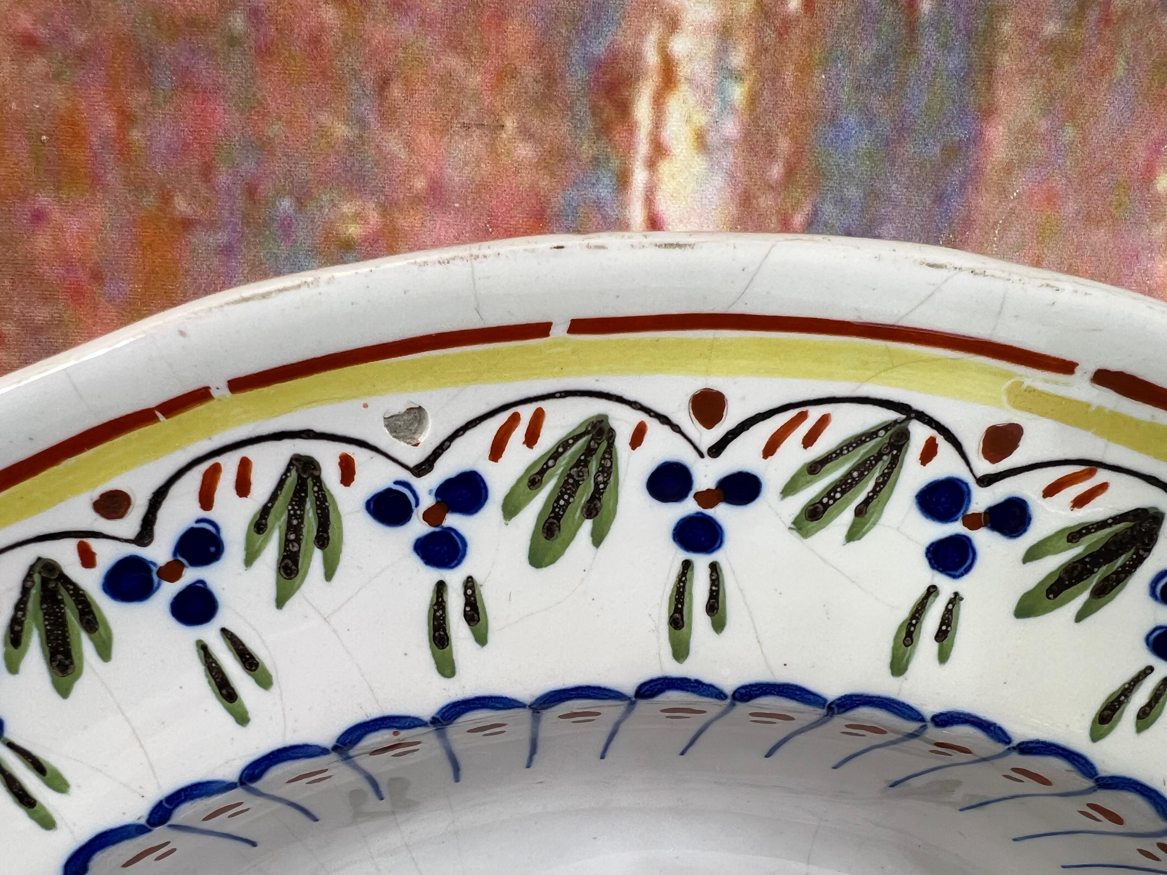 French Provincial Antique barber's shaving bowl in faience of Nevers France 19th For Sale