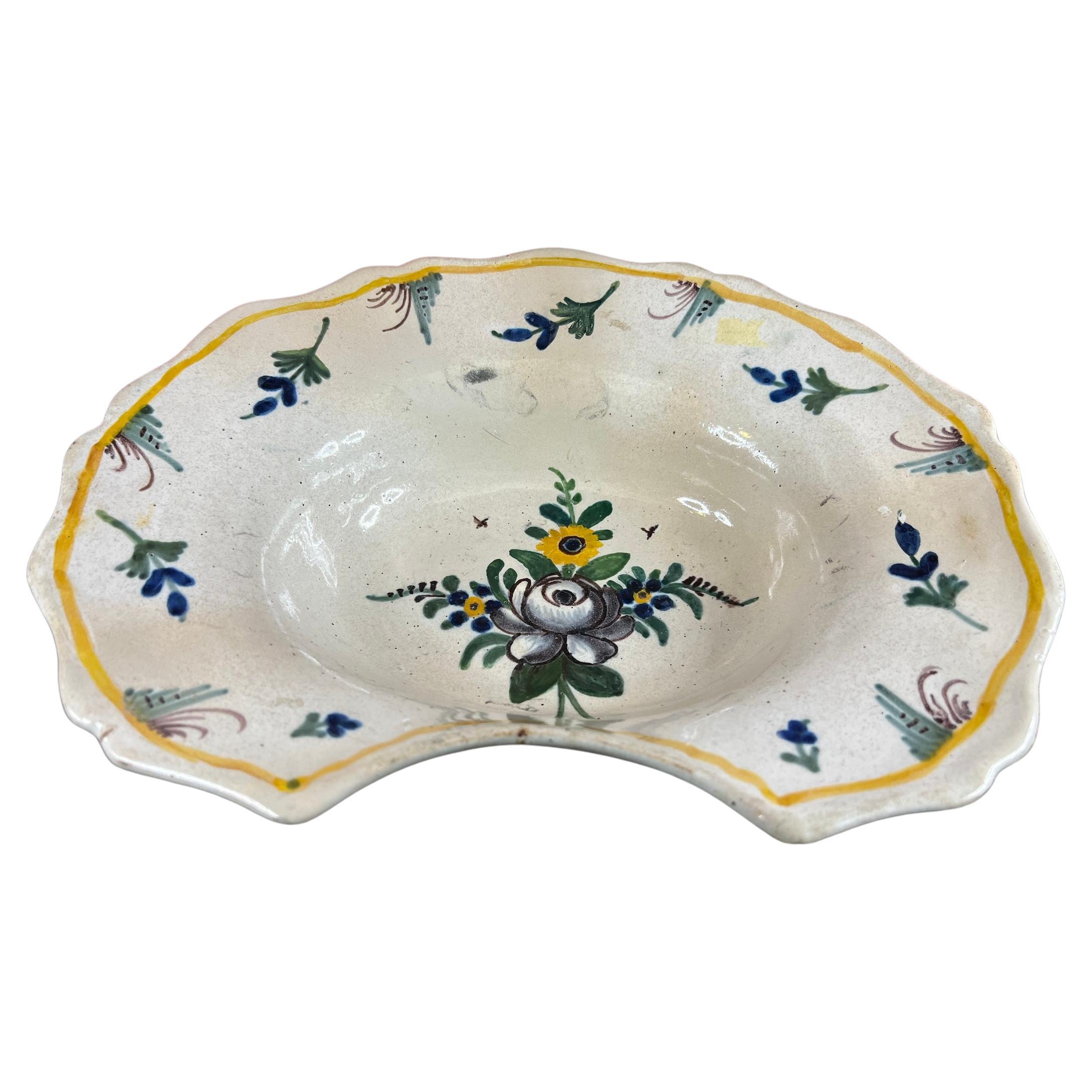 Antique barber's shaving bowl in faience of Nevers France 19th For Sale
