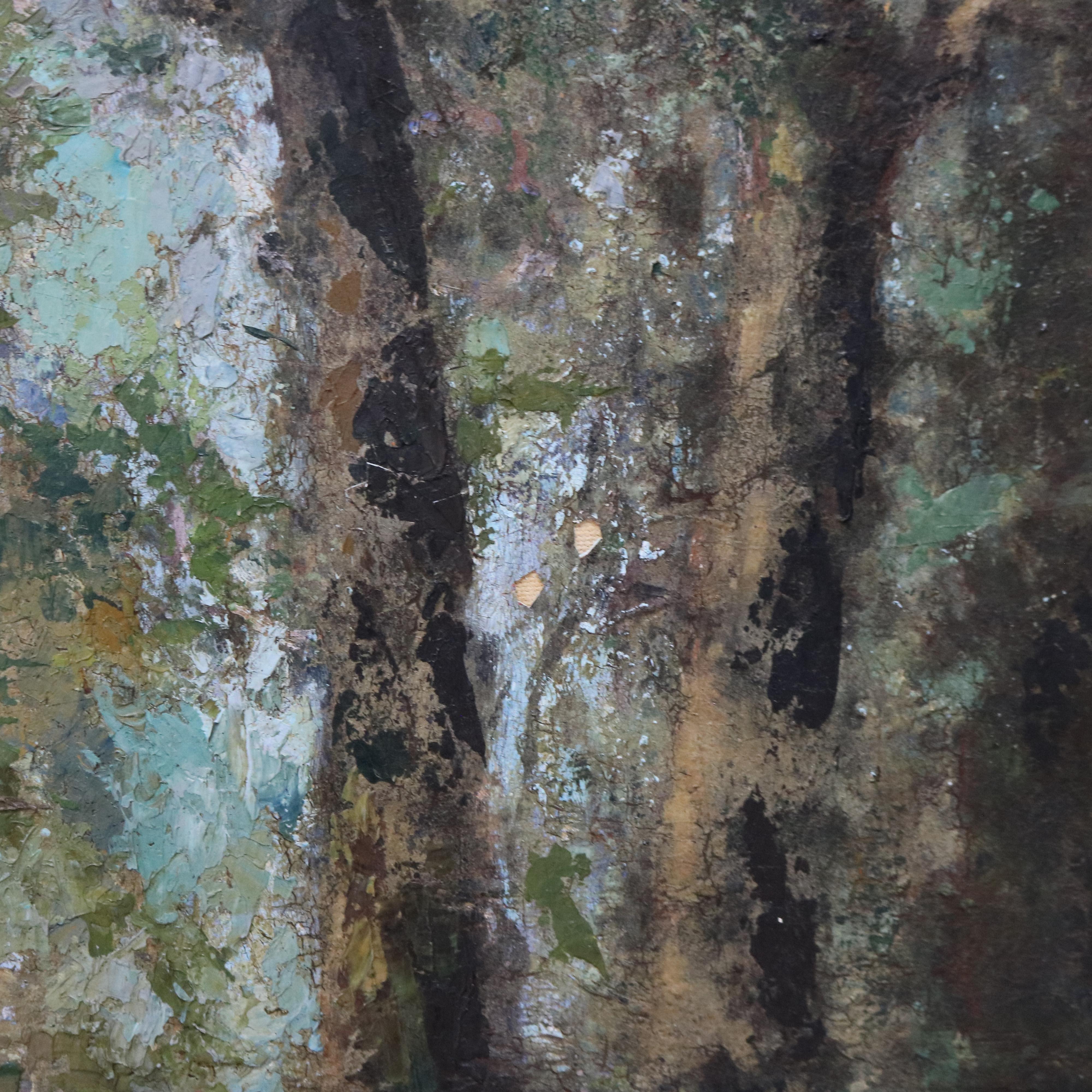 Antique Barbizon School Oil on Canvas Painting of a Cabin in the Woods C1900 In Good Condition In Big Flats, NY
