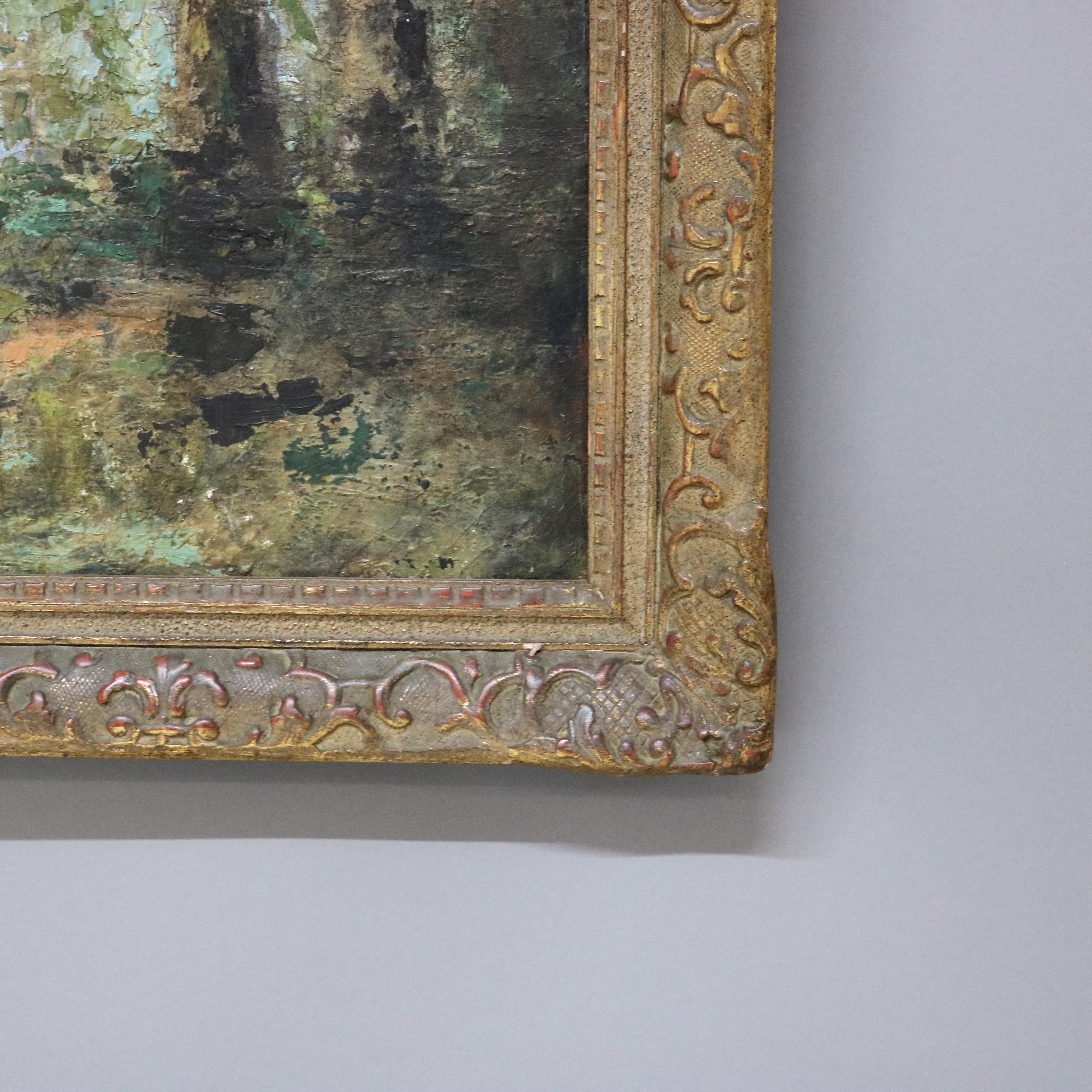 Antique Barbizon School Oil on Canvas Painting of a Cabin in the Woods C1900 5