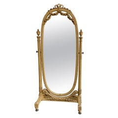 Used Barbola Roses Swag Carved Cheval Mirror Original Finish