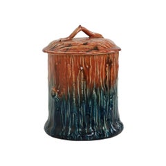 Antique Barbotine Majolica Pot with Lid Organic Art Nouveau