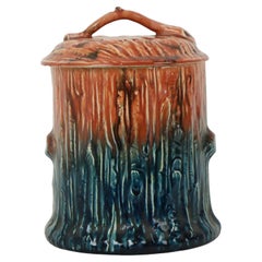 Antique Barbotine Majolica Pot with Lid Organic Art Nouveau