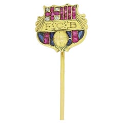 Antique Barcelona Football Club Ruby Sapphire and Diamond Stick Pin