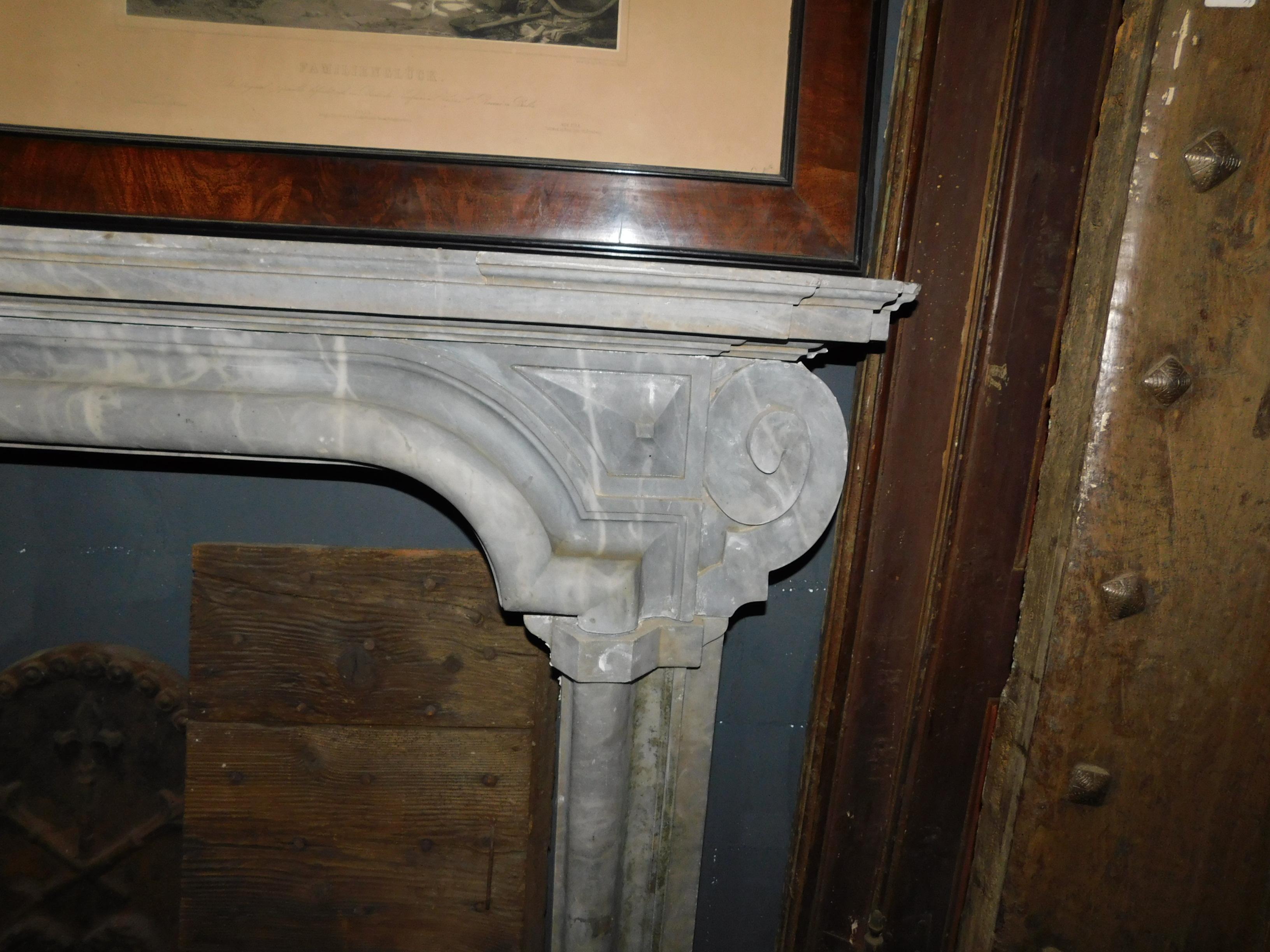 18th Century and Earlier Antique Bardiglio Gray Marble Fireplace, 18th Century Italy For Sale