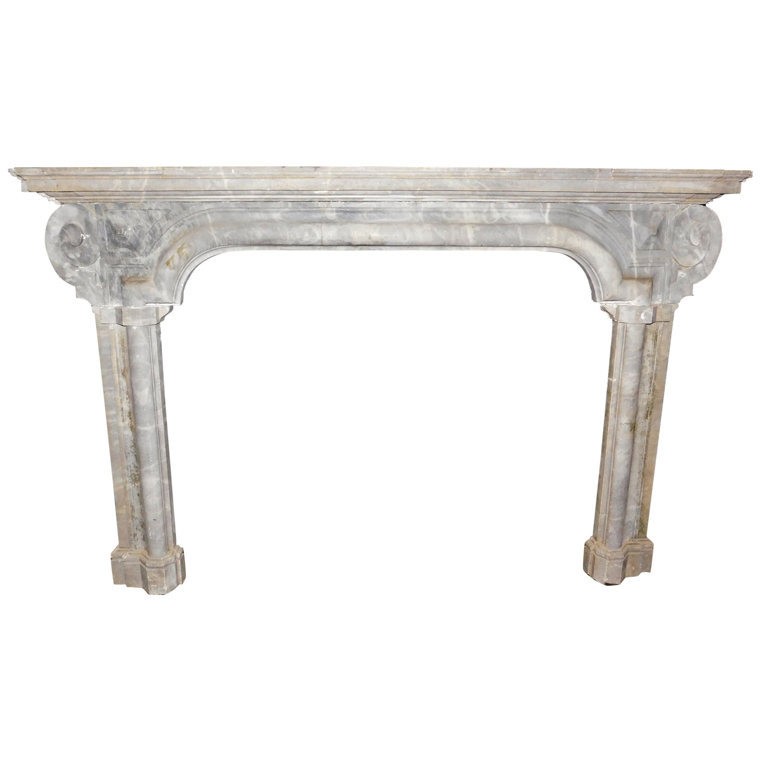 Antique Bardiglio Gray Marble Fireplace, 18th Century Italy For Sale