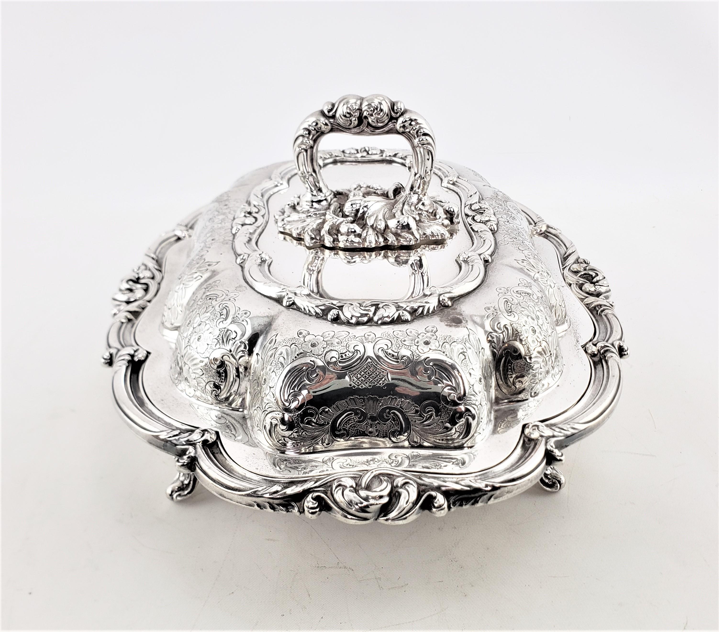 Antique Barker Bros. Silver Plated Covered Entree Server with Floral Decoration For Sale 2