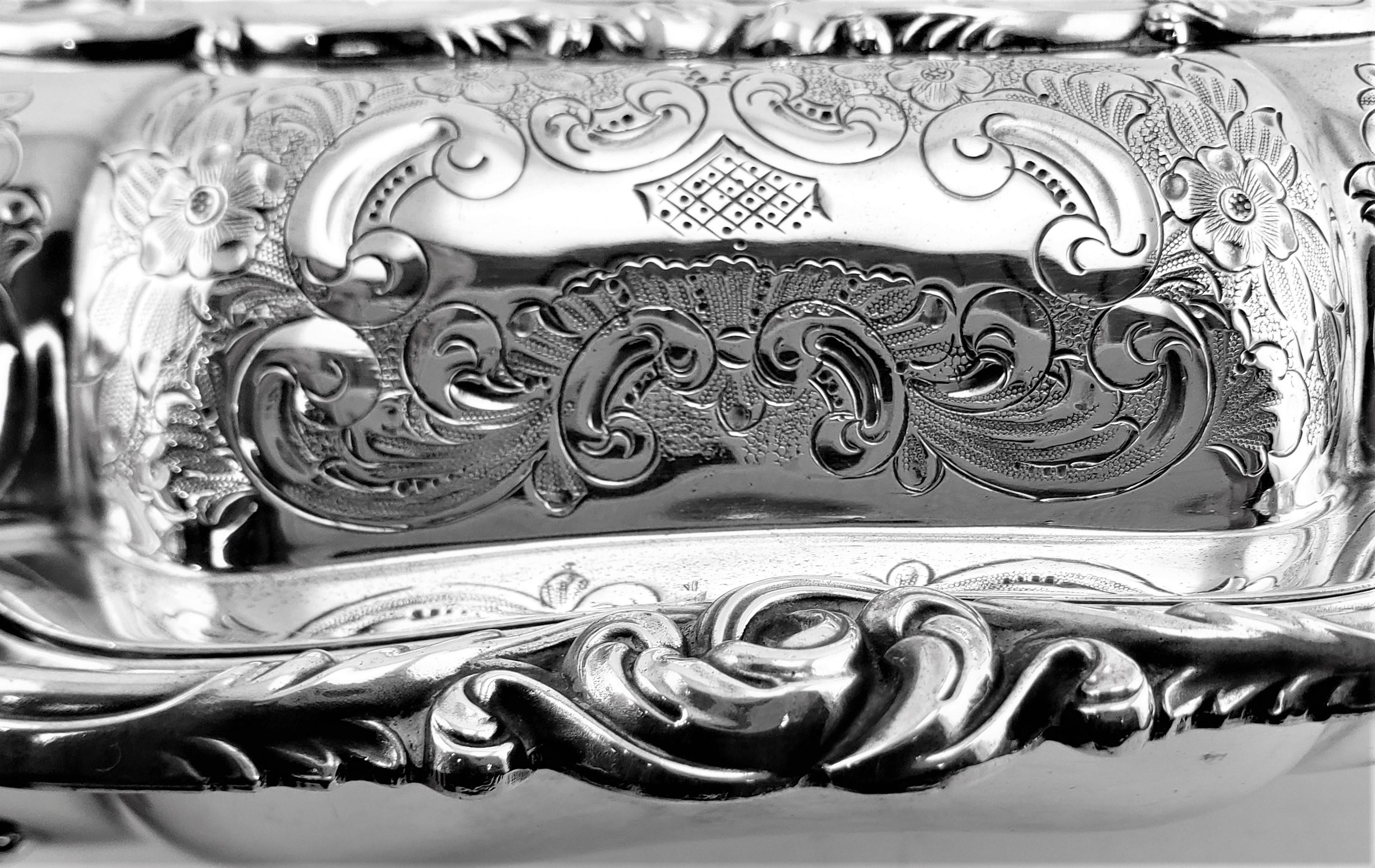 Antique Barker Bros. Silver Plated Covered Entree Server with Floral Decoration For Sale 10