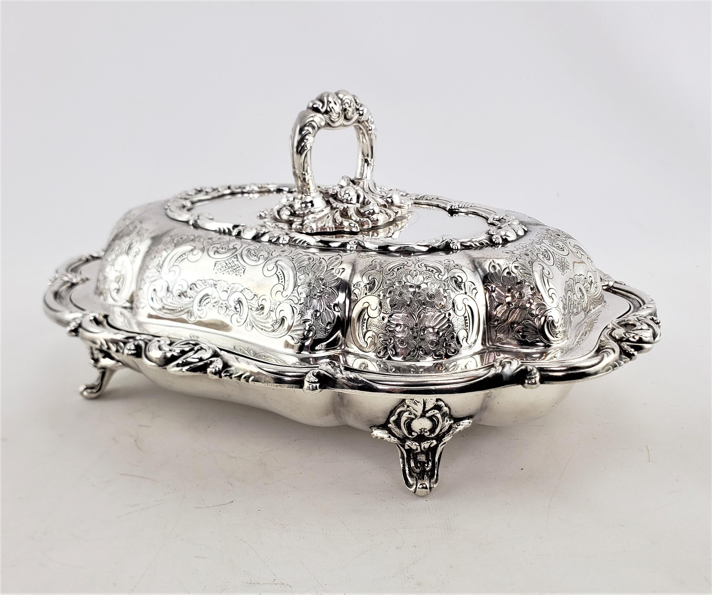 Victorian Antique Barker Bros. Silver Plated Covered Entree Server with Floral Decoration For Sale