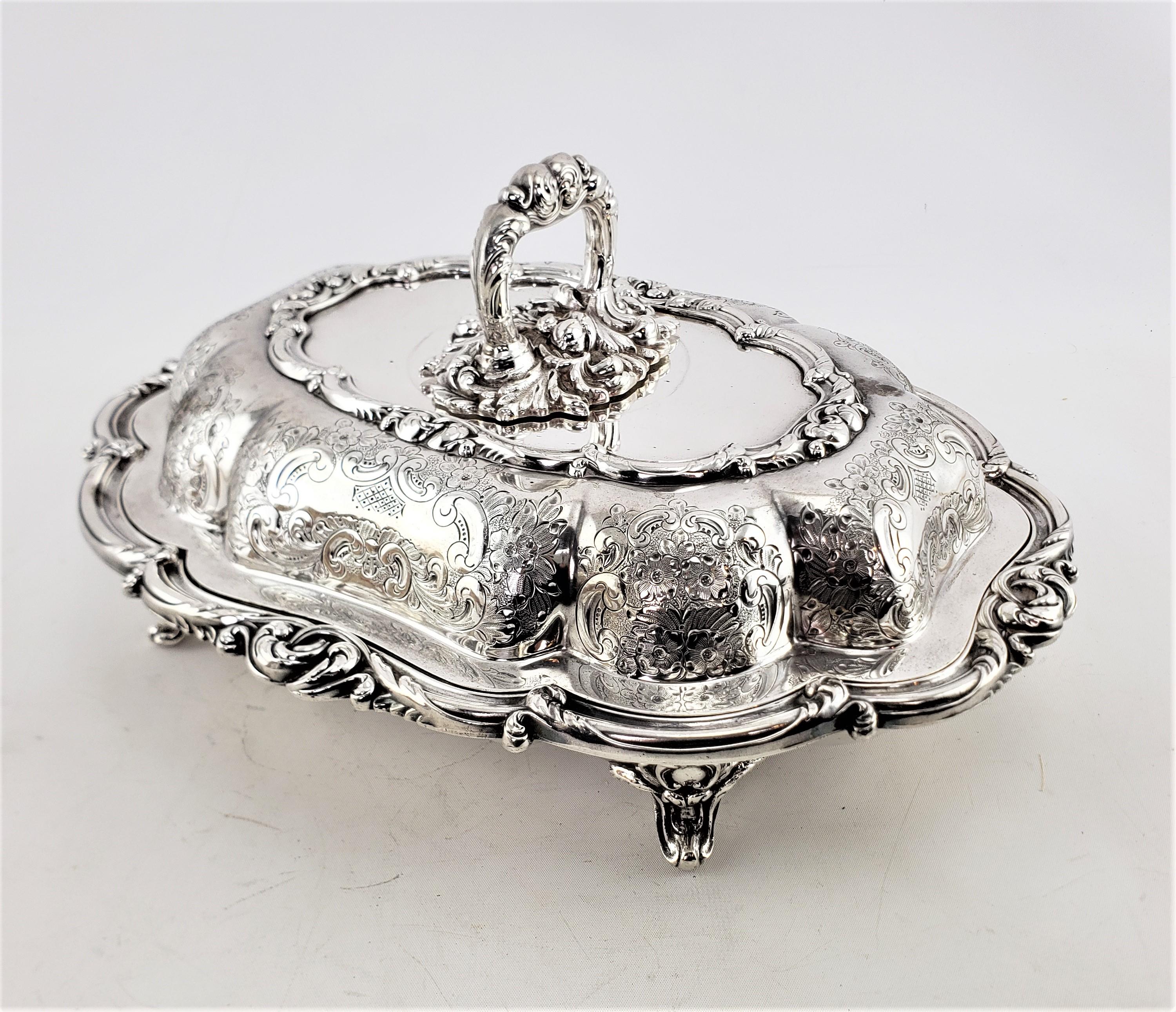 Canadian Antique Barker Bros. Silver Plated Covered Entree Server with Floral Decoration For Sale