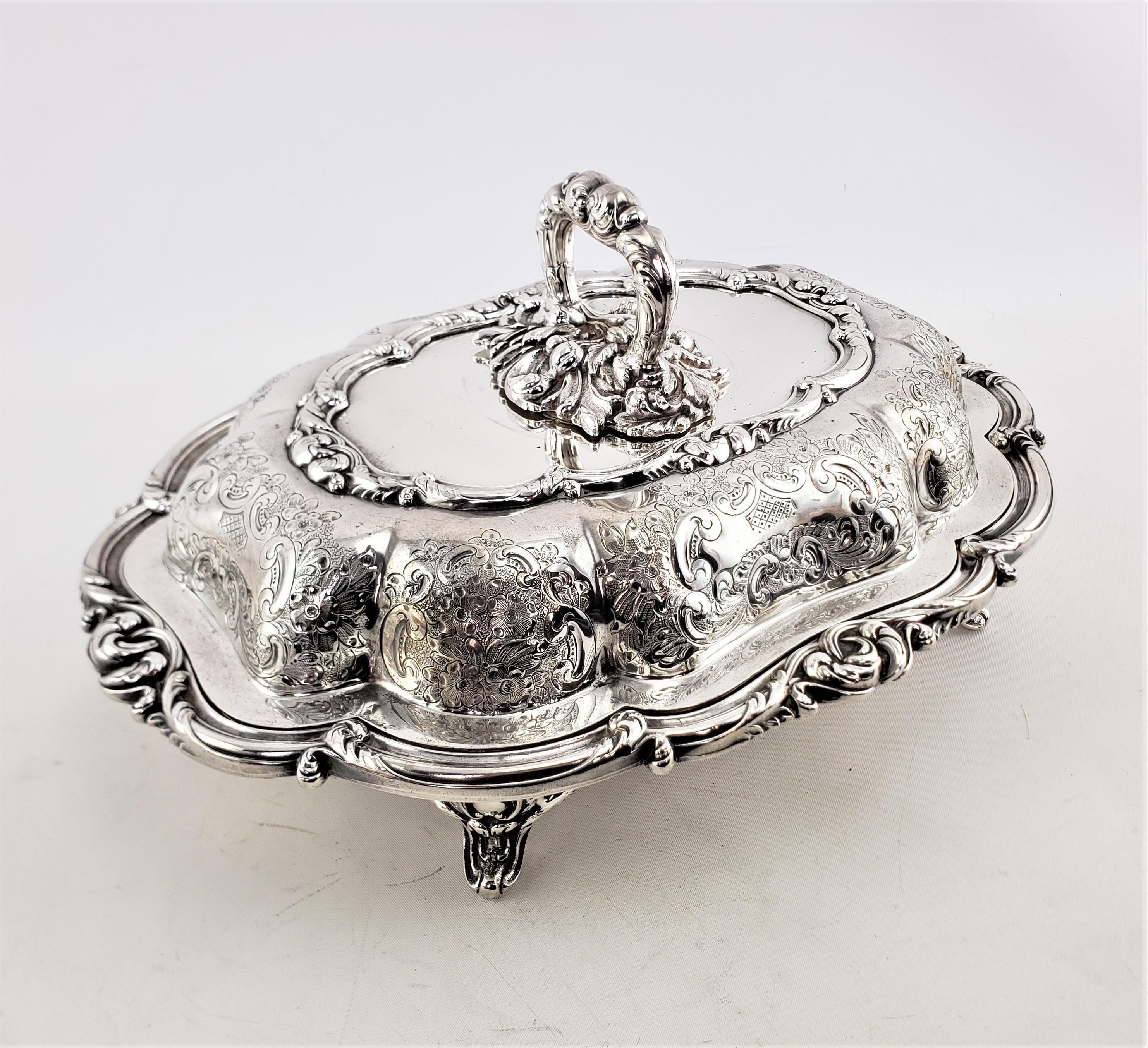 Machine-Made Antique Barker Bros. Silver Plated Covered Entree Server with Floral Decoration For Sale