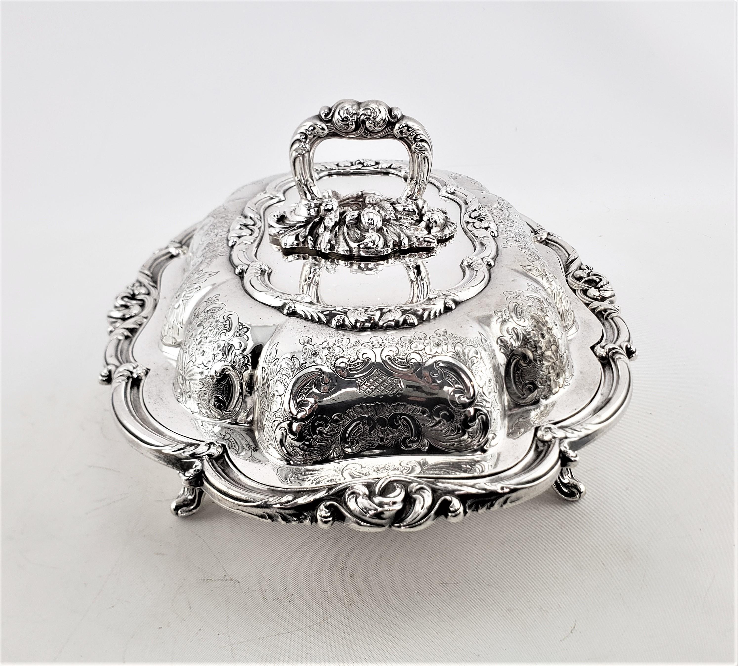 19th Century Antique Barker Bros. Silver Plated Covered Entree Server with Floral Decoration For Sale