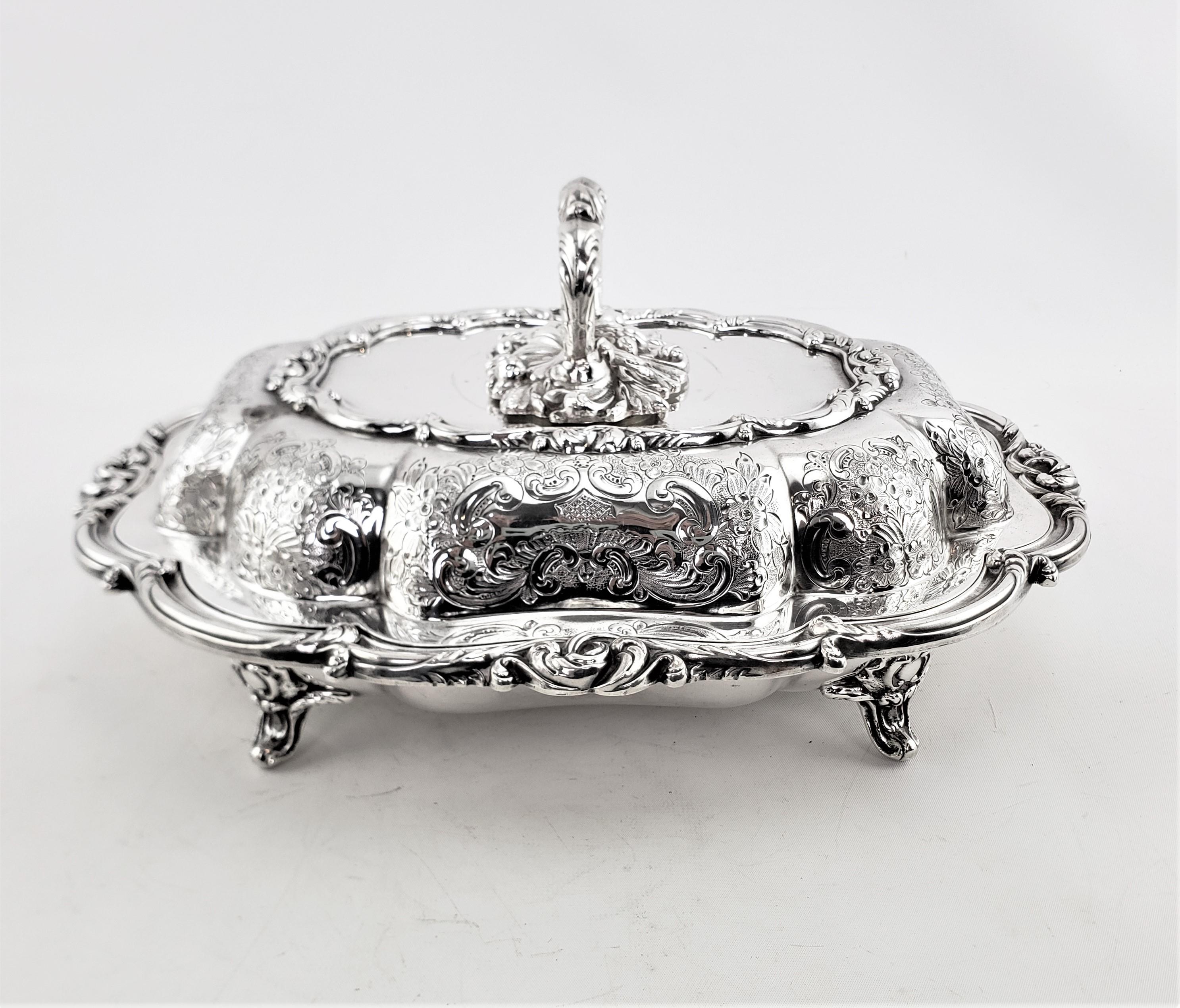 Antique Barker Bros. Silver Plated Covered Entree Server with Floral Decoration For Sale 1