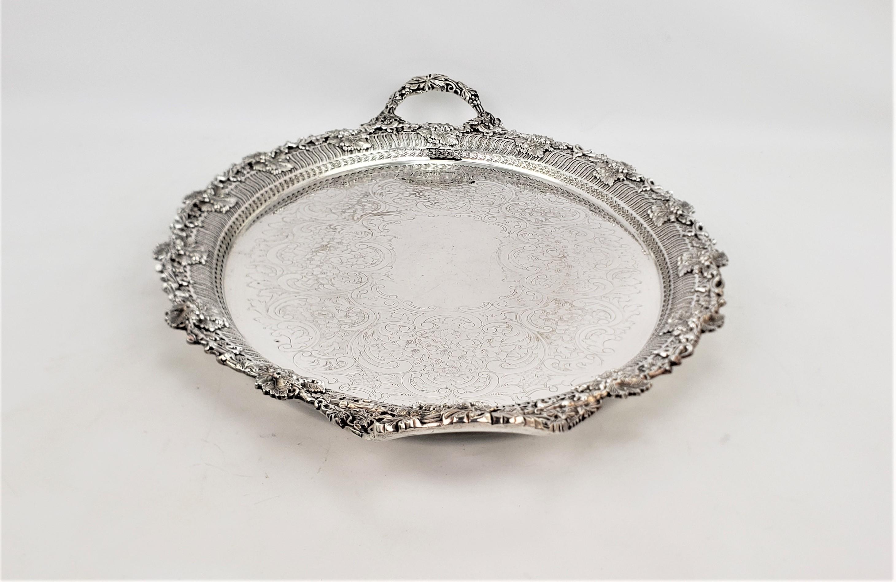 20th Century Antique Barker-Ellis Ornate Oval Silver Plated Serving Tray with Oak Leaves For Sale