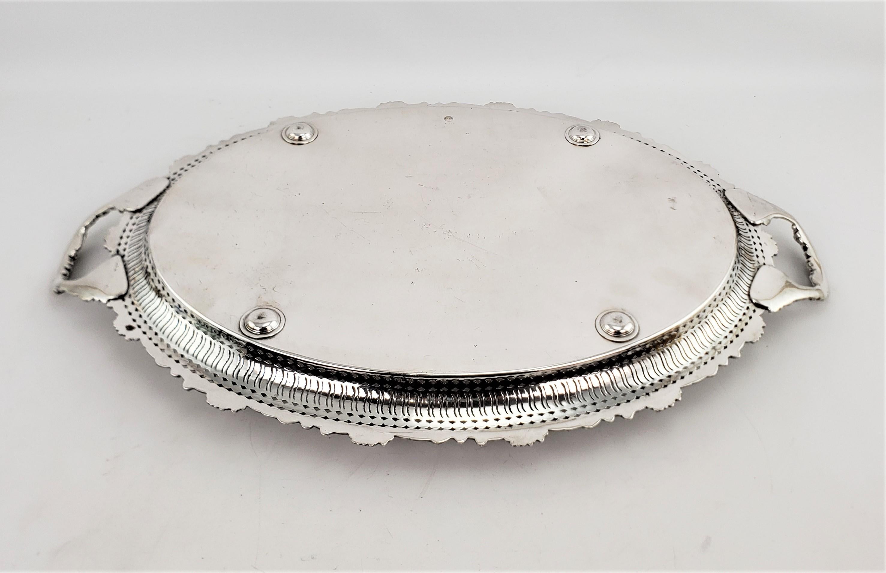 Antique Barker-Ellis Ornate Oval Silver Plated Serving Tray with Oak Leaves For Sale 1